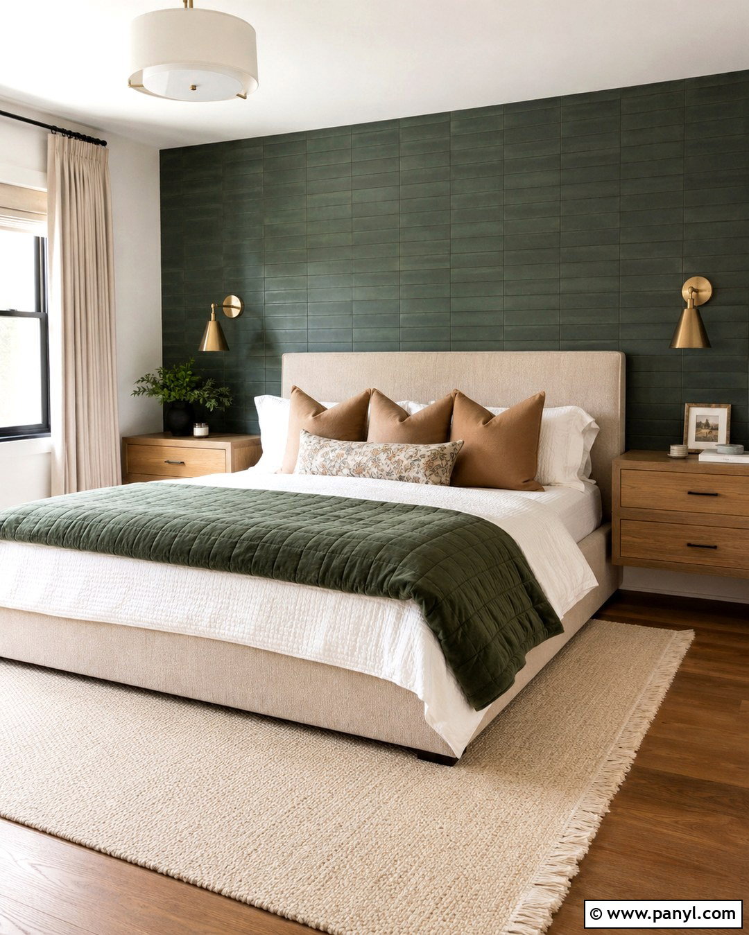 Dark Green Tile Bedroom Headboard Wall - 20 Green Tile Accent Wall Ideas