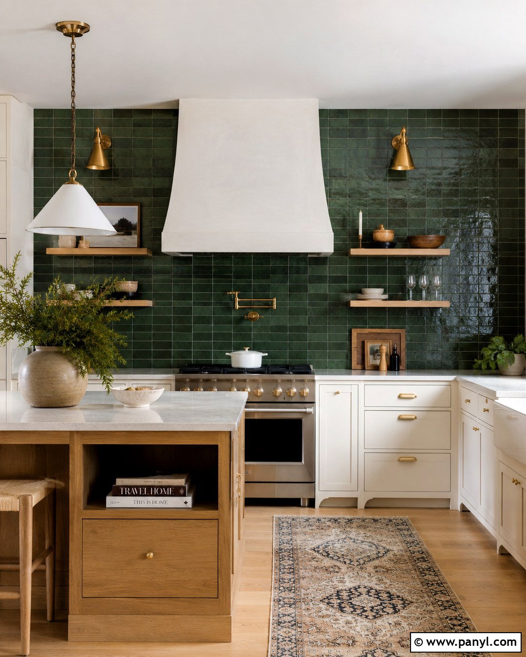 Dark Green Tile Kitchen Wall With White Cabinets - 20 dark wall in kitchen ideas
