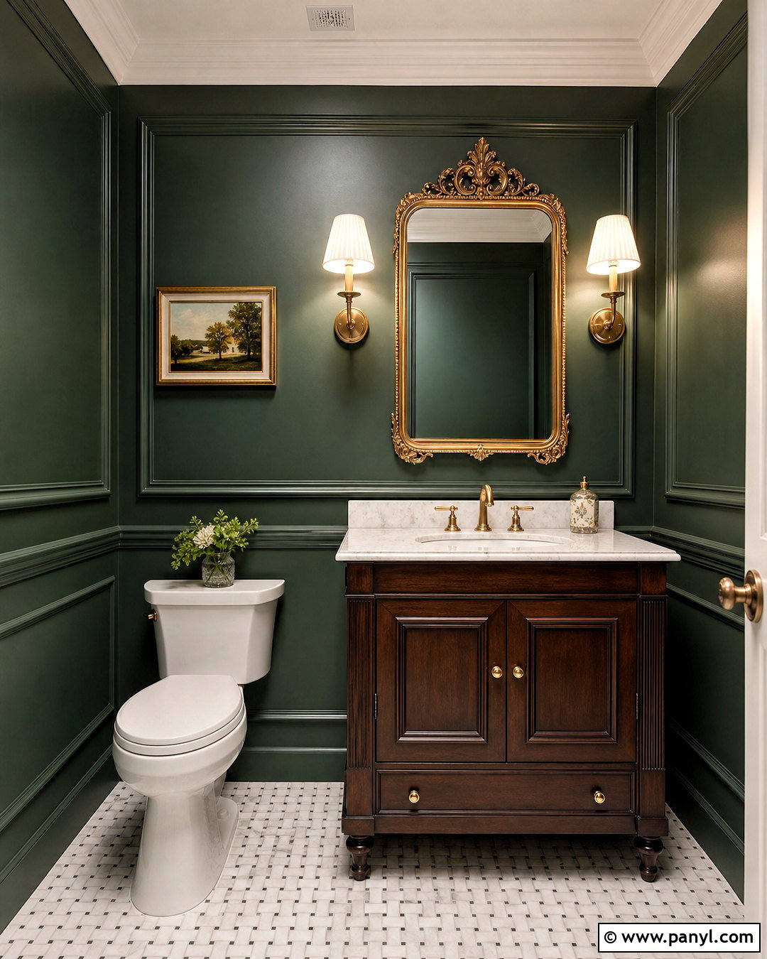 Dark Green Traditional Powder Room - 20 dark green powder room ideas