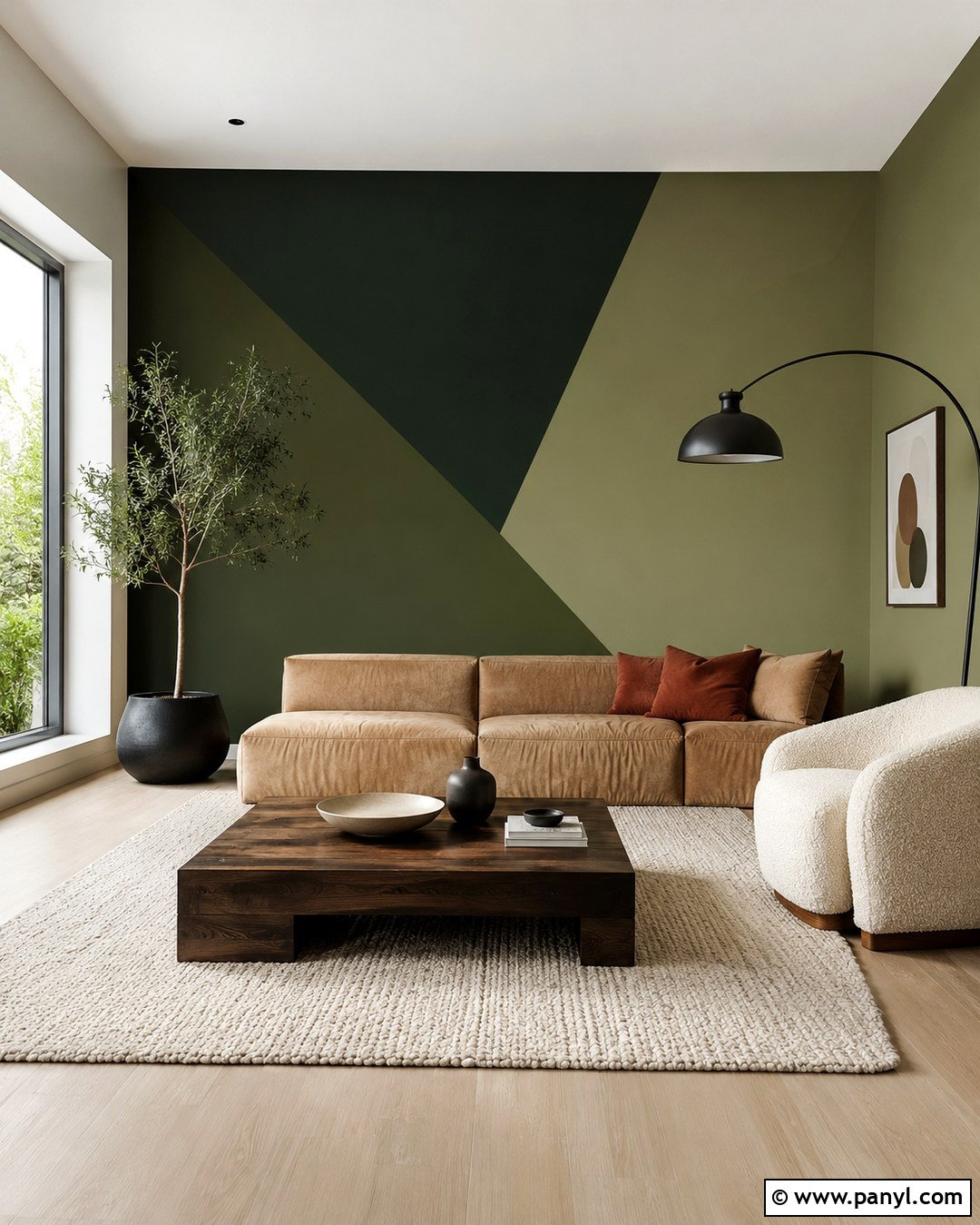 Dark Green Triangle Living Room Wall - 20 Green Triangle Wall Paint Ideas