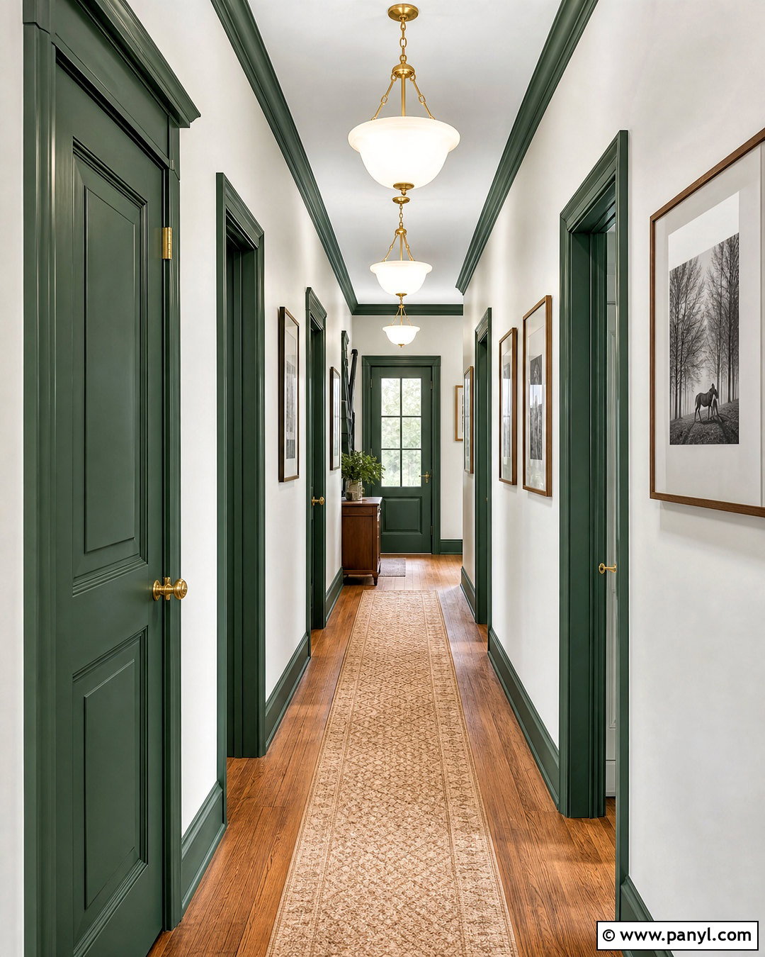 Dark Green Trim Hallway - 20 white walls green trim ideas