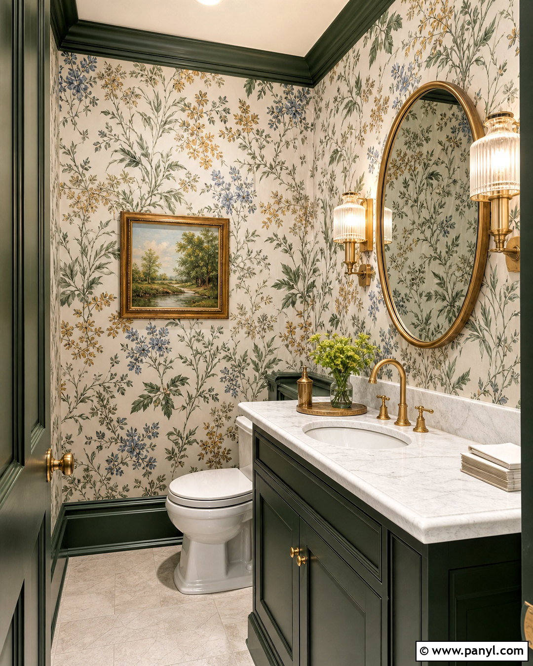 Dark Green Trim With Floral Wallpaper - 20 dark painted trim ideas