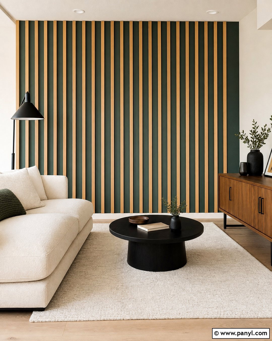 Dark Green Vertical Slat Accent Wall - 45 dark green accent wall ideas