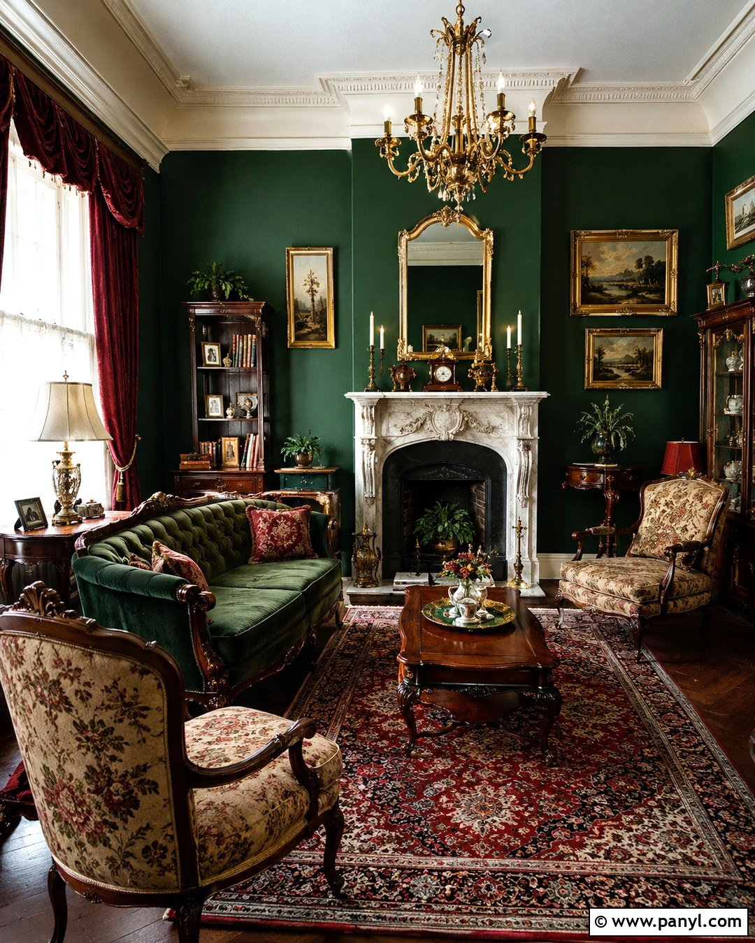 Dark Green Victorian Living Room - 20 Victorian Green Walls
