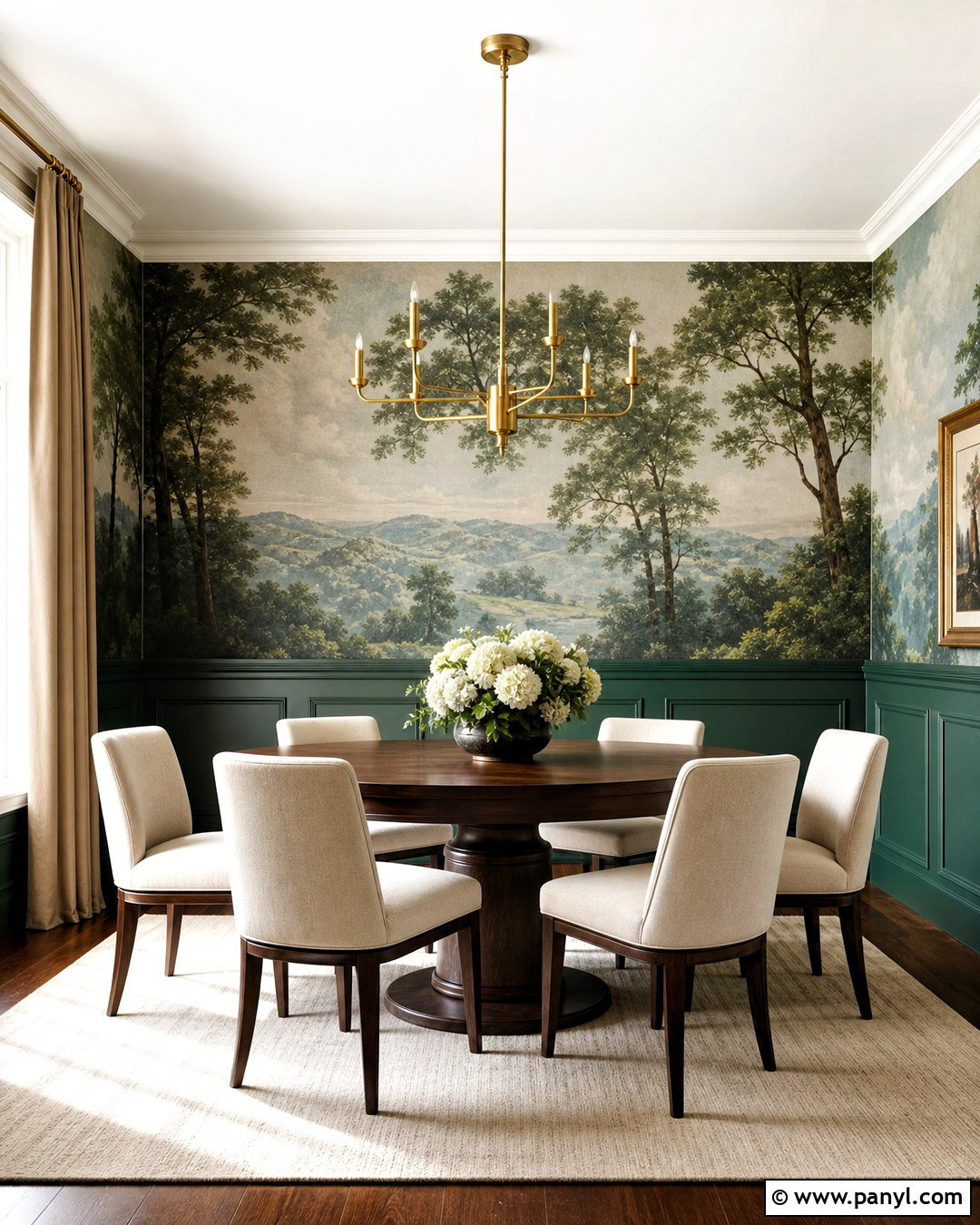 Dark Green Wainscoting With Scenic Wallpaper - 20 wainscoting with wallpaper ideas