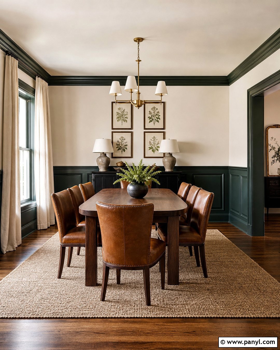 Dark Green Wall Moulding With Cream Walls - 25 Wall Moulding Color Ideas