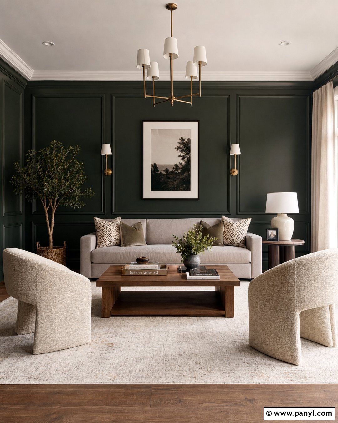 Dark Green Wall Paneling With Neutral Furniture - 20 Dark Green Color For Wall Ideas