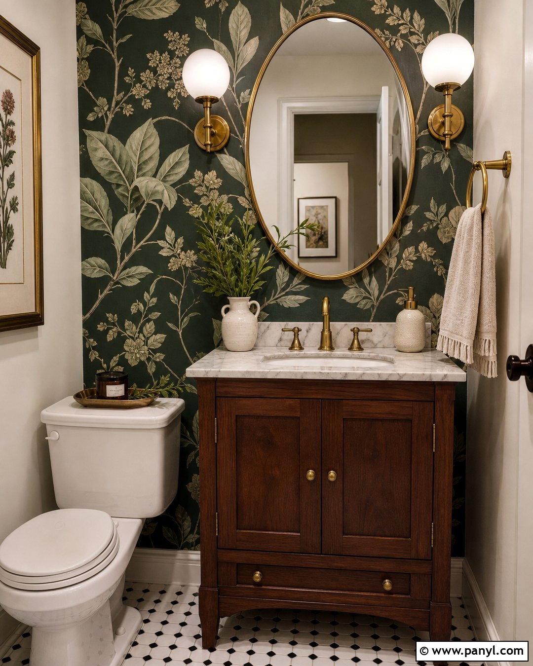 Dark Green Wallpaper Powder Room Accent Wall - 30 dark accent walls