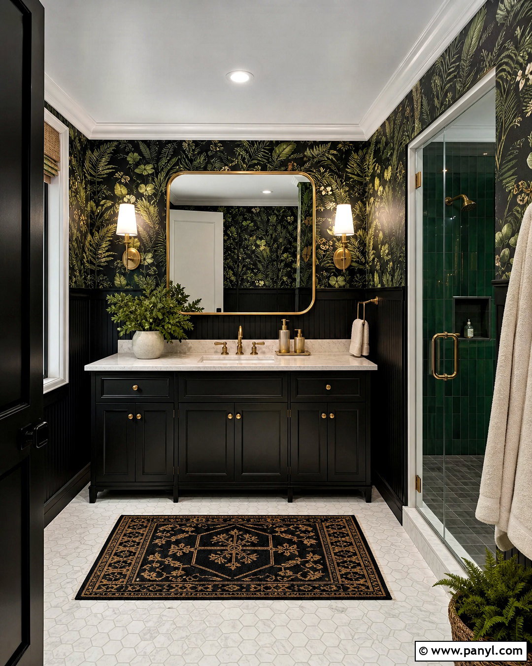 Dark Green Wallpaper With Black Vanity - 20 dark green and black bathroom ideas