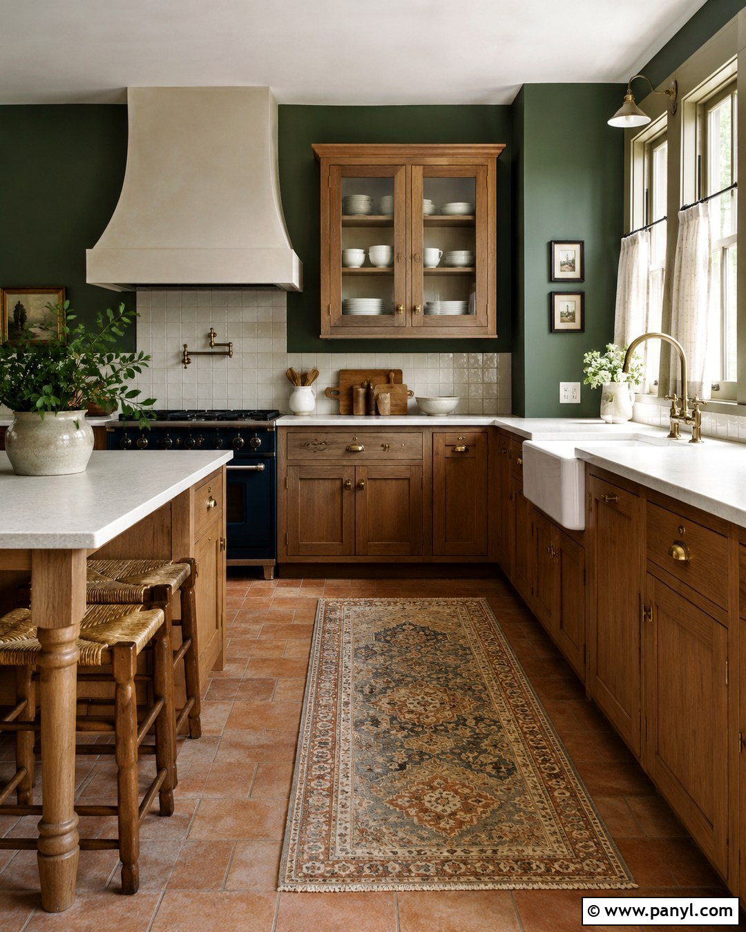 Dark Green Walls In A Farmhouse Oak Kitchen - 20 Dark Green Kitchen Walls Oak Cabinets
