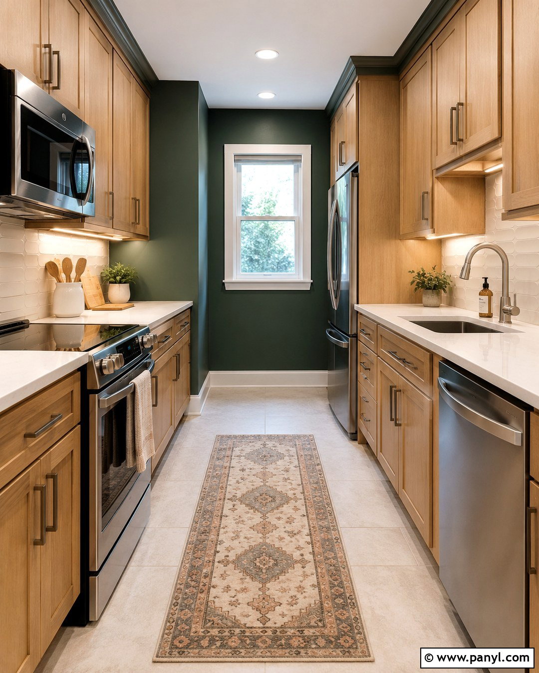 Dark Green Walls In A Galley Oak Kitchen - 20 Dark Green Kitchen Walls Oak Cabinets
