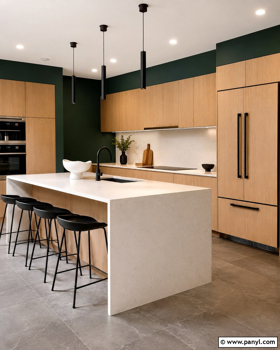 Dark Green Walls In A Modern Oak Kitchen - 20 Dark Green Kitchen Walls Oak Cabinets