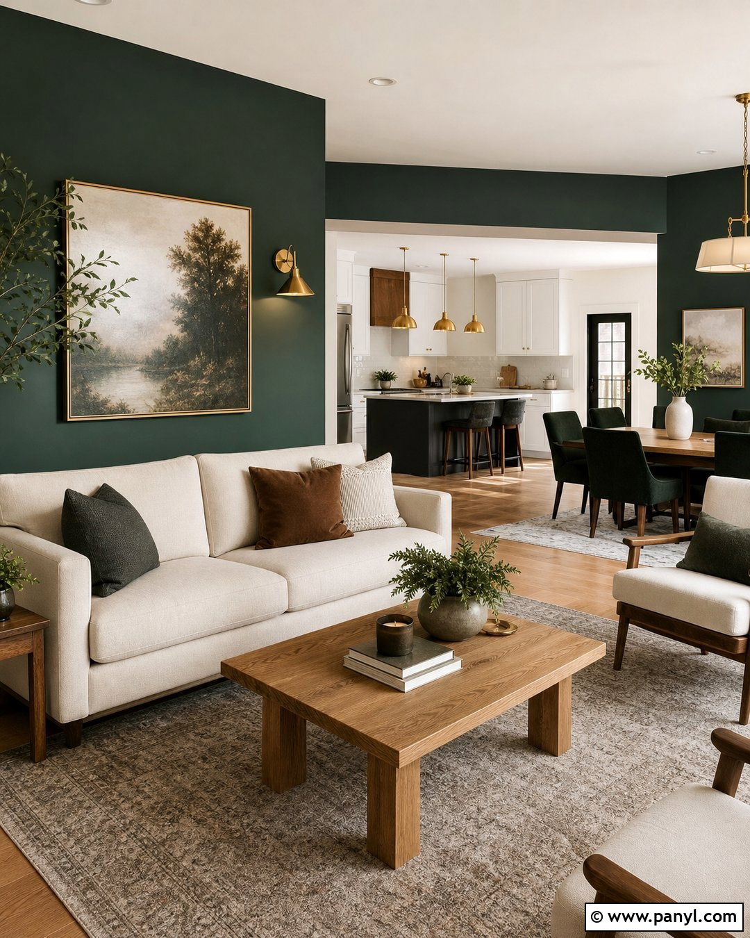 Dark Green Walls In An Open Plan Space - 35 Dark Green Painted Walls