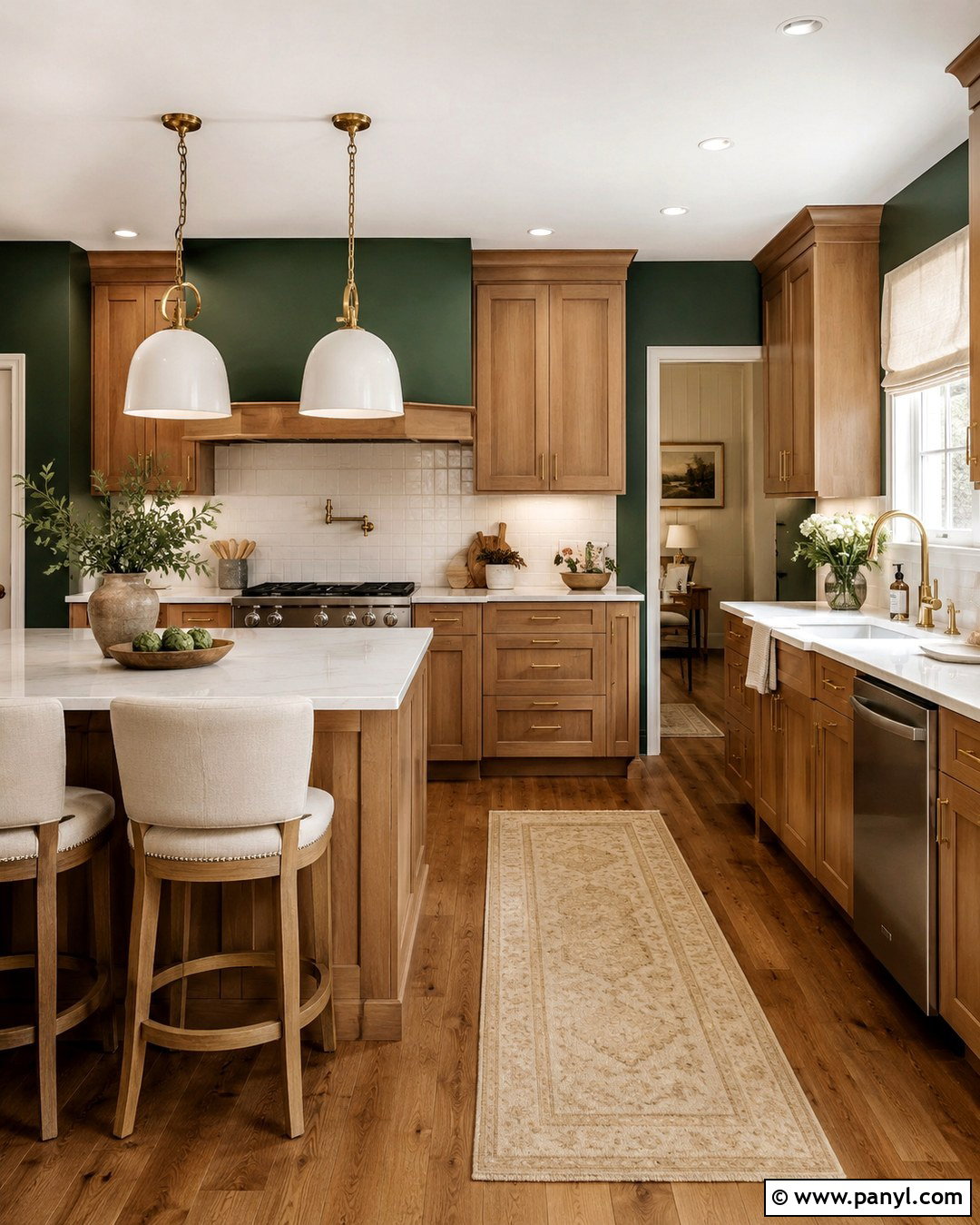 Dark Green Walls With A Warm White Ceiling - 20 Dark Green Kitchen Walls Oak Cabinets