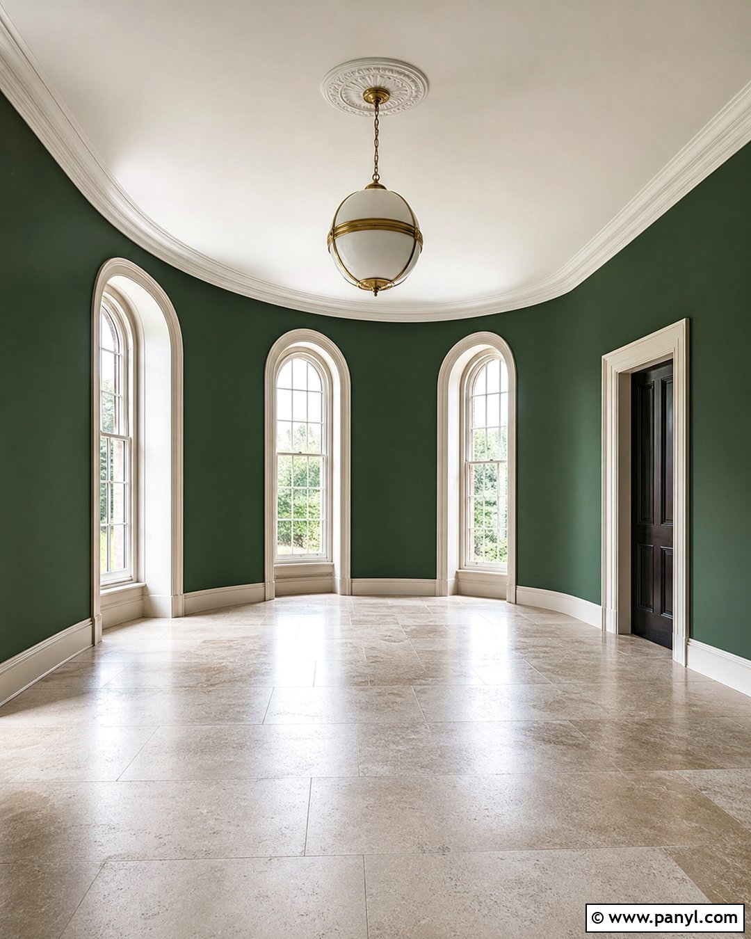 Dark Green Walls With Arched Windows - 20 Empty Room With Green Walls