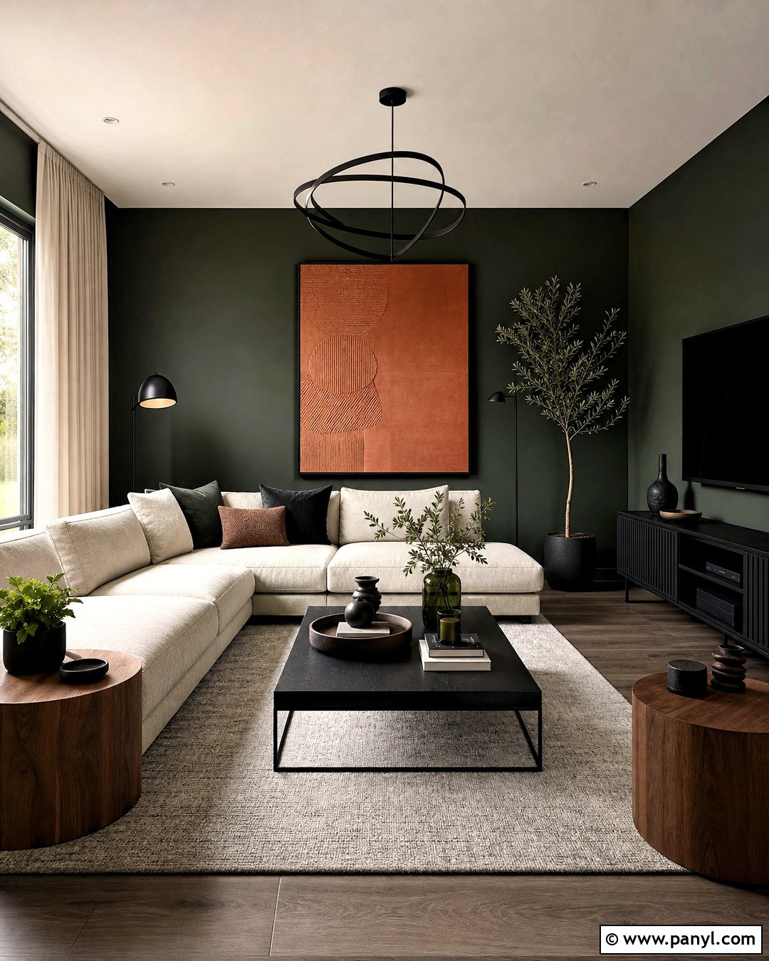Dark Green Walls With Black Accents - 20 dark green walls living room ideas