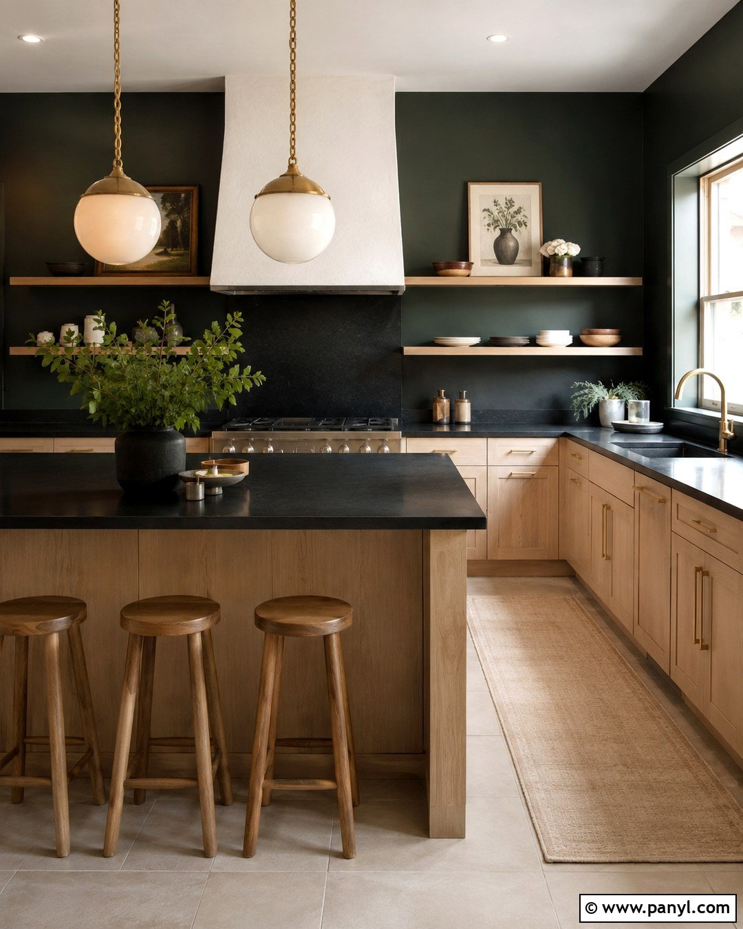 Dark Green Walls With Black Countertops - 20 Dark Green Kitchen Walls Oak Cabinets