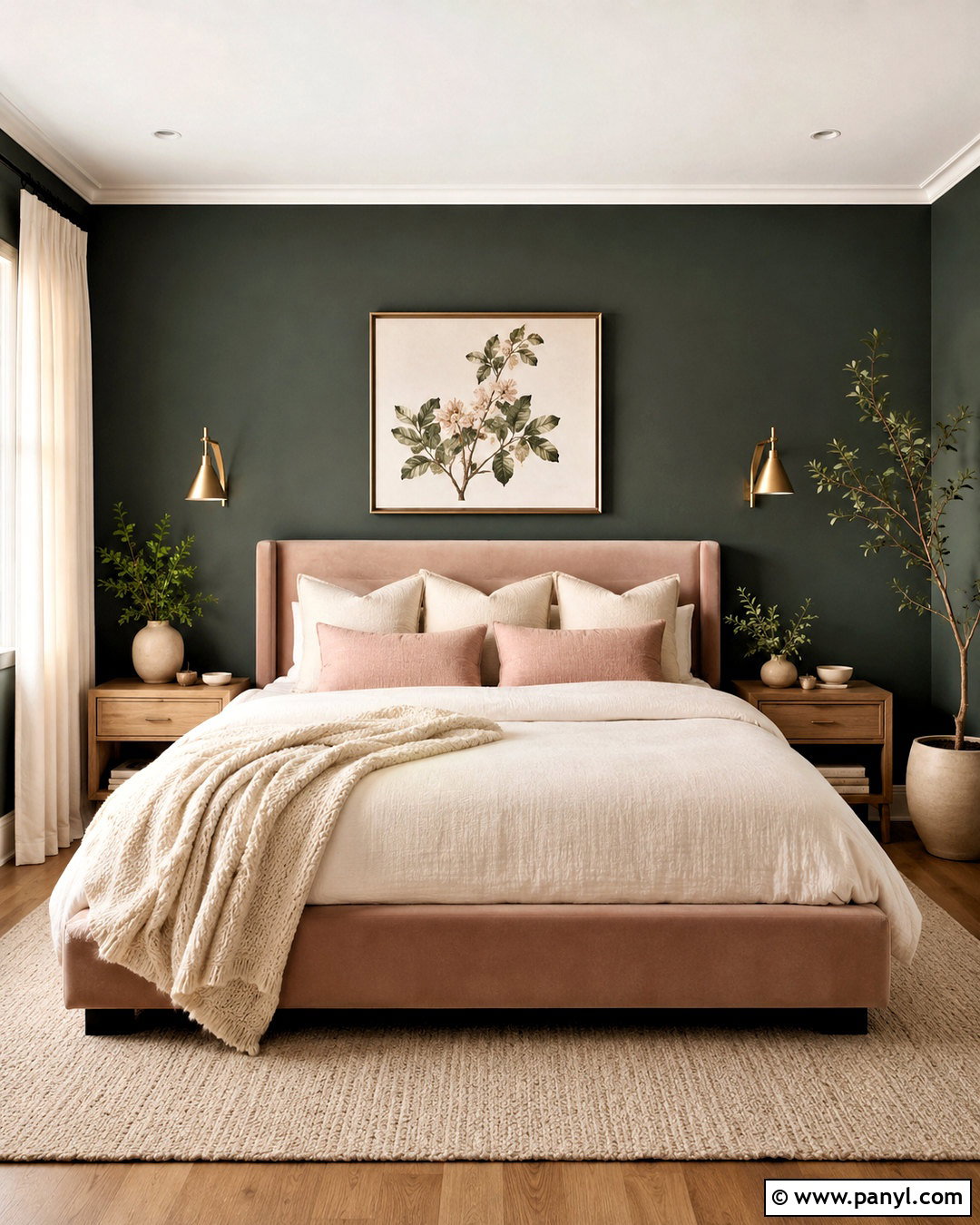 Dark Green Walls With Blush Pink - 20 dark green walls bedroom ideas