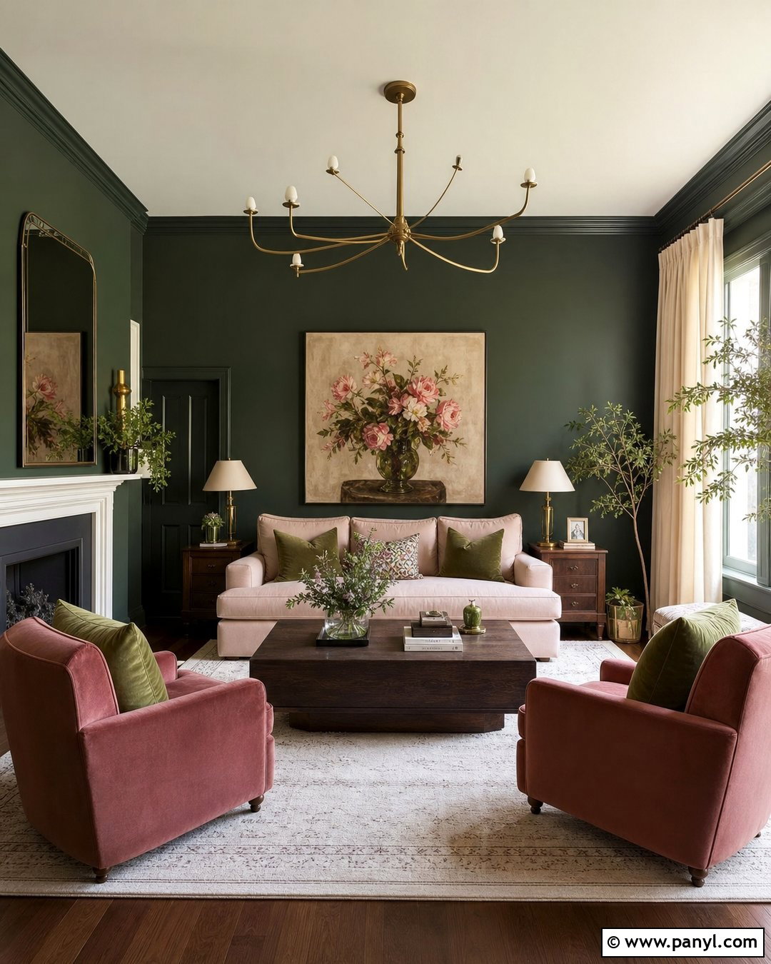 Dark Green Walls With Blush Pink - 20 Dark Green Color For Wall Ideas