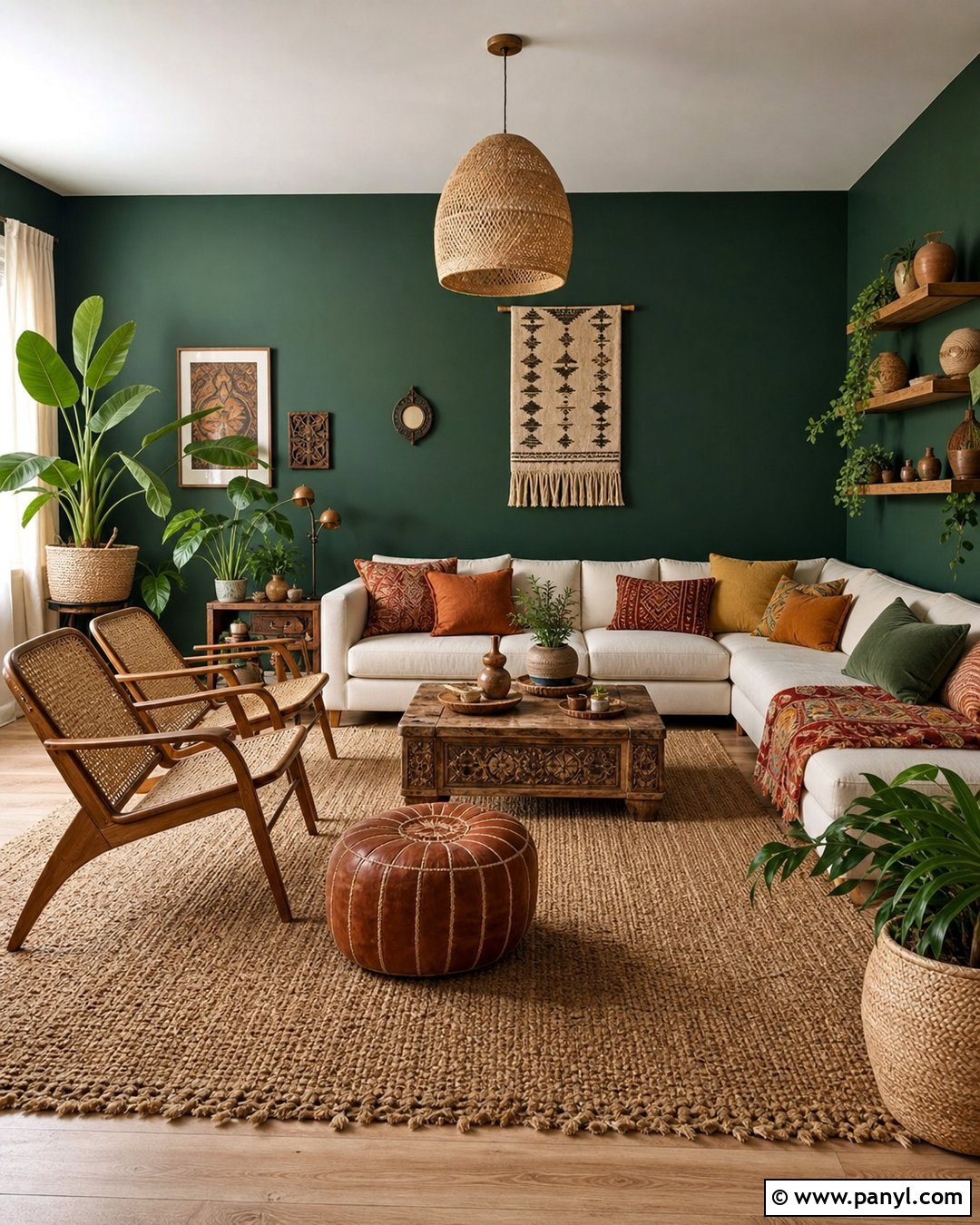 Dark Green Walls With Boho Decor - 45 dark green walls
