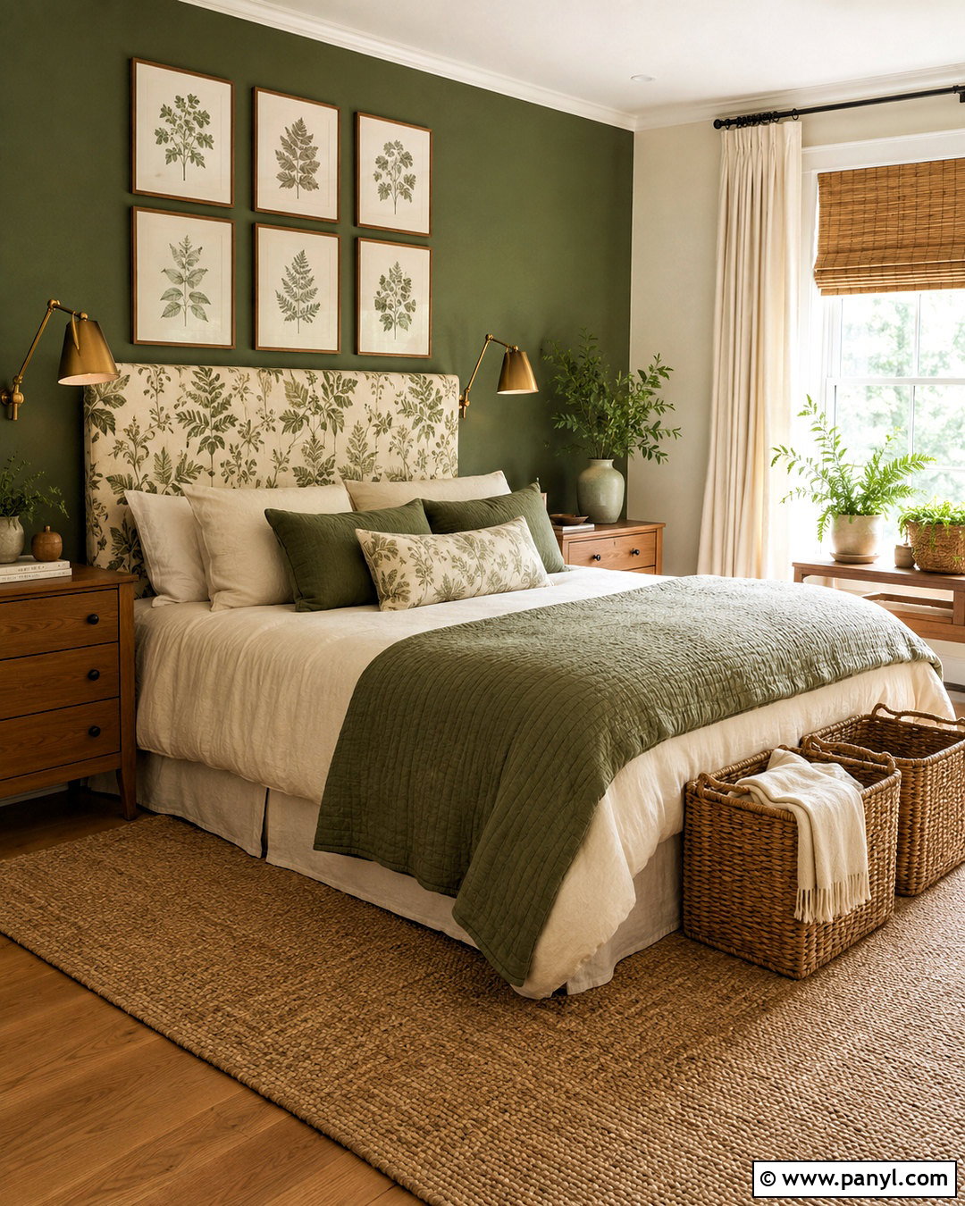 Dark Green Walls With Botanical Decor - 20 dark green walls bedroom ideas