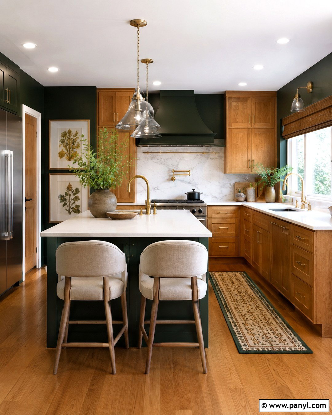 Dark Green Walls With Brushed Brass Hardware - 20 Dark Green Kitchen Walls Oak Cabinets