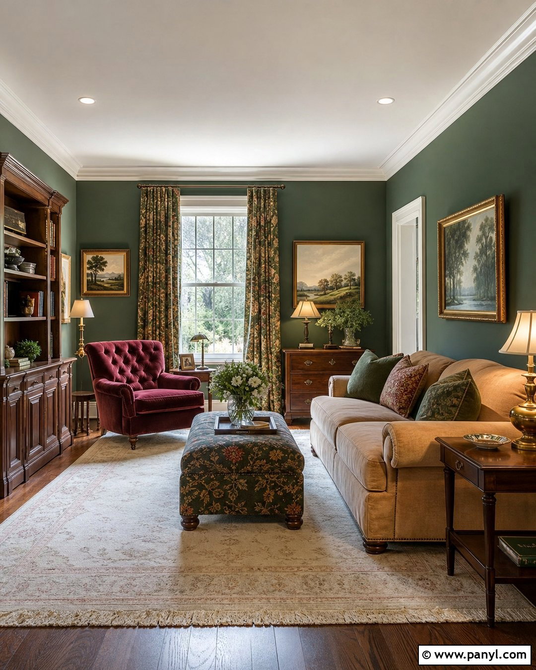 Dark Green Walls With Burgundy Decor - 35 Dark Green Painted Walls