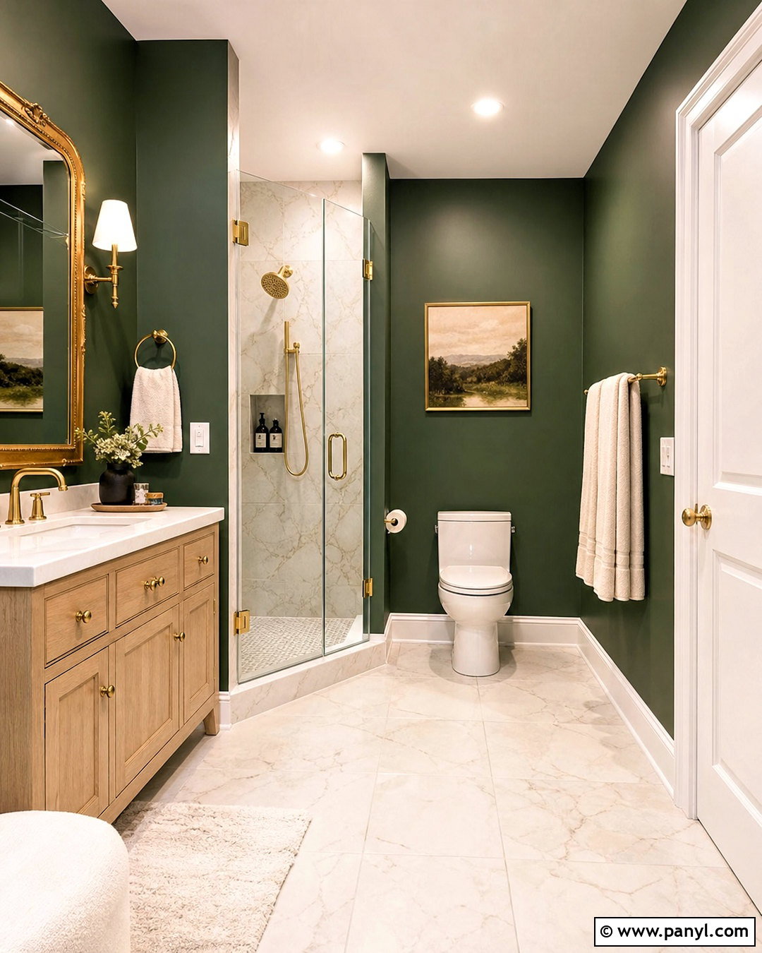 Dark Green Walls With Gold Fixtures - 20 dark green and gold bathroom ideas