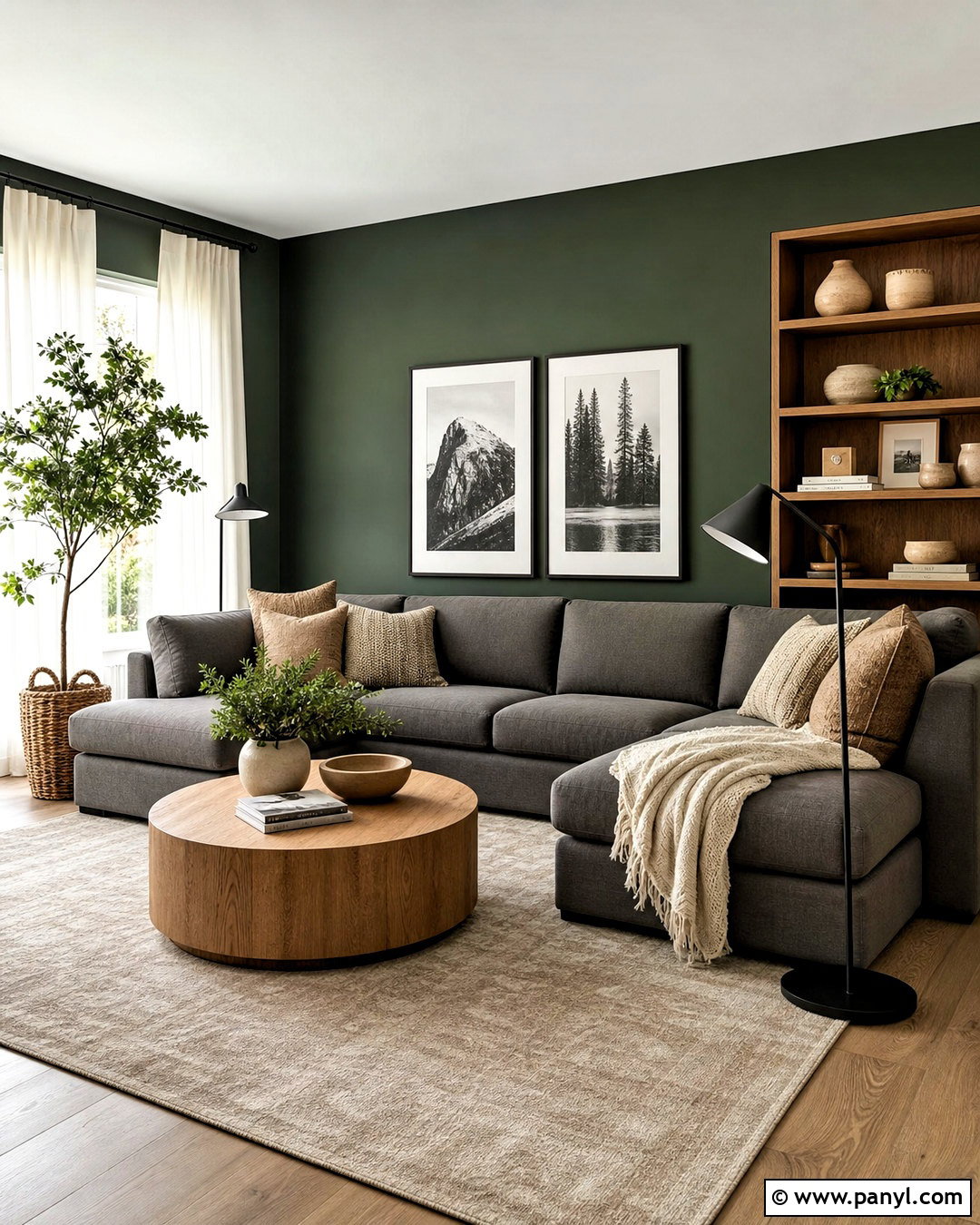 Dark Green Walls With Gray Sofa - 20 dark green walls living room ideas