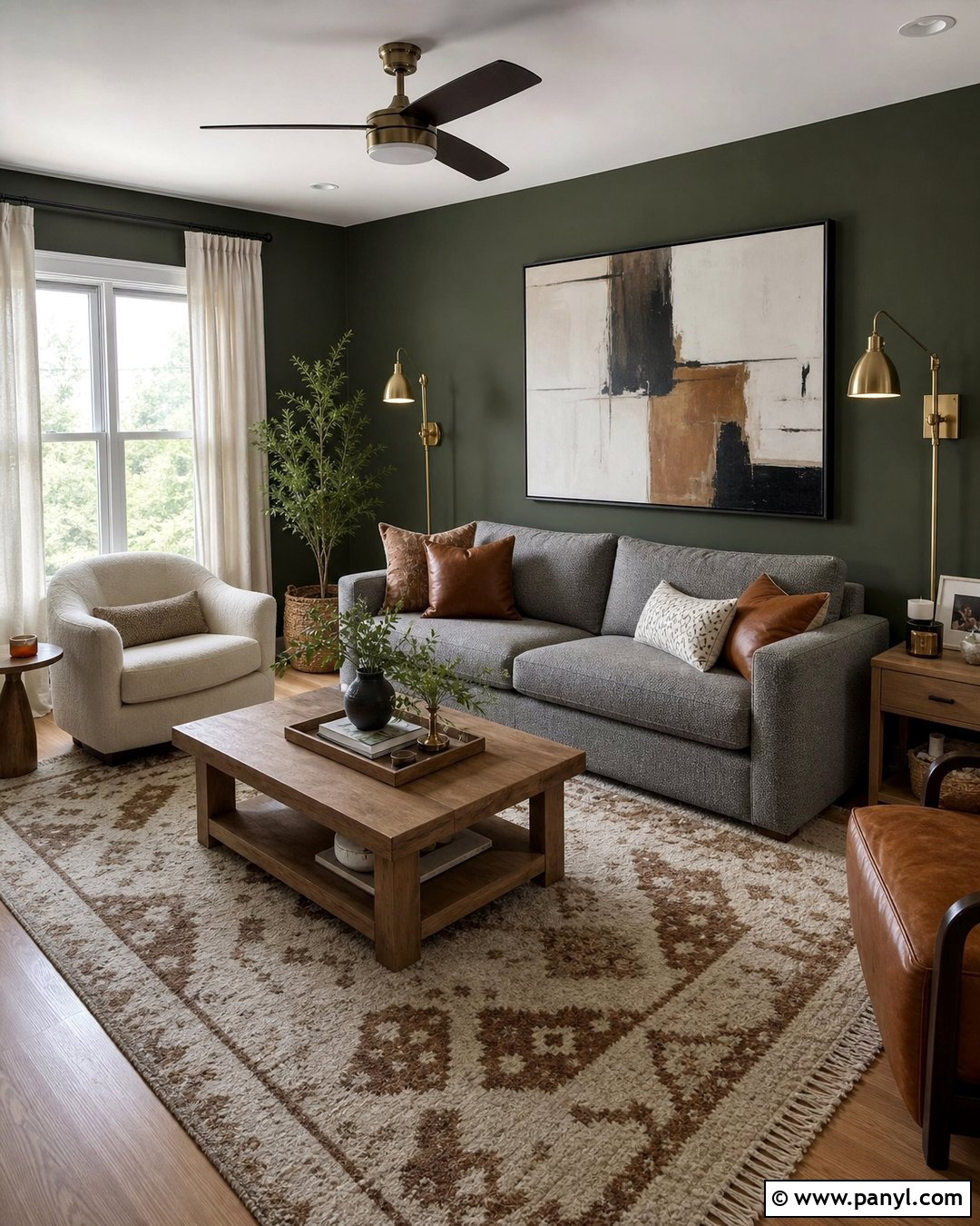 Dark Green Walls With Gray Sofa - 35 Dark Green Painted Walls