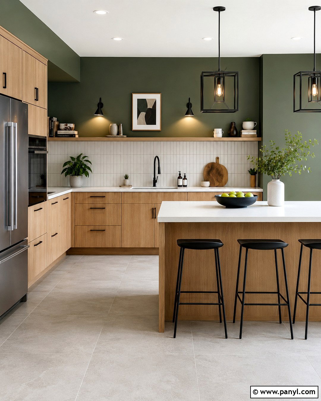 Dark Green Walls With Matte Black Hardware - 20 Dark Green Kitchen Walls Oak Cabinets