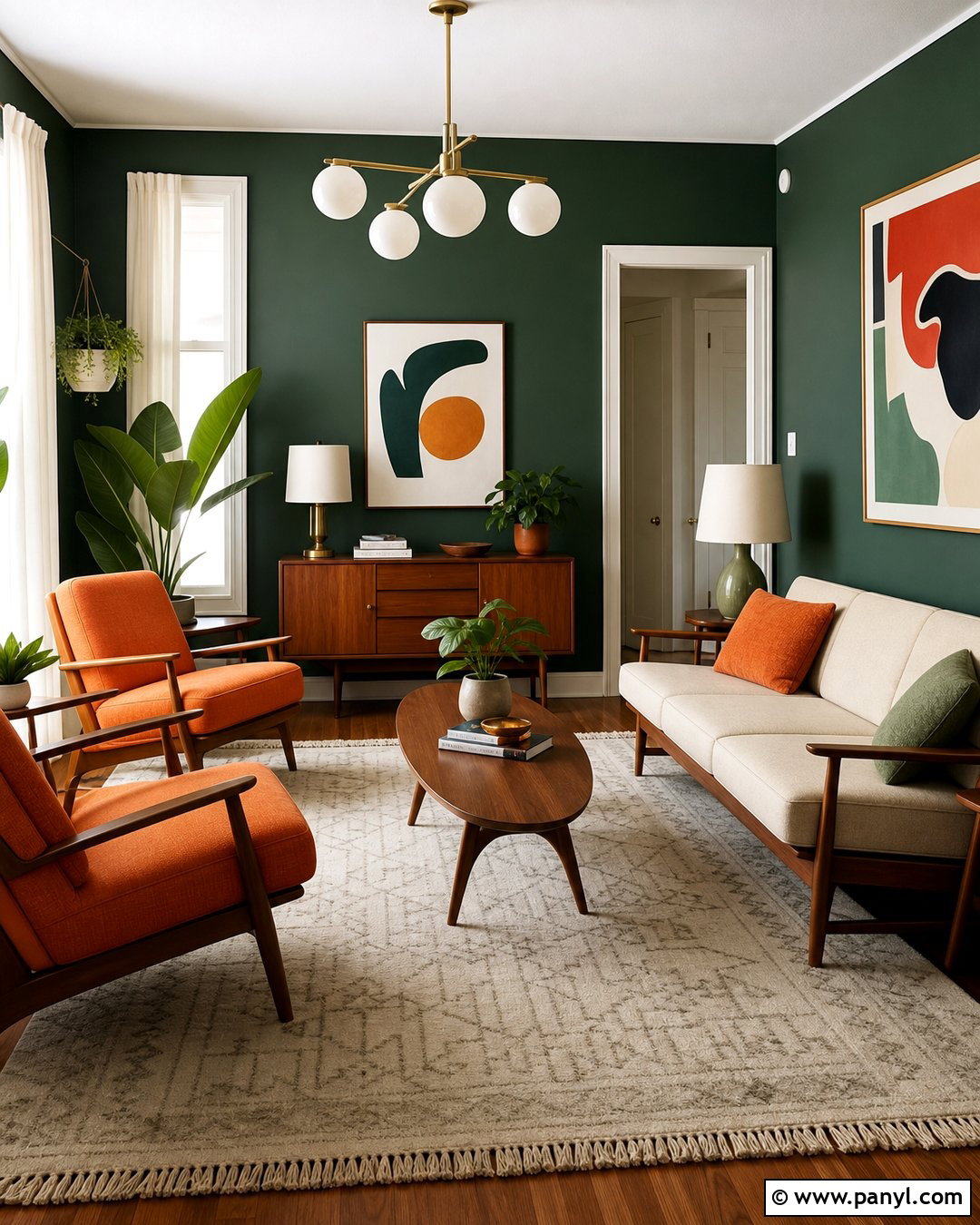 Dark Green Walls With Midcentury Furniture - 45 dark green walls