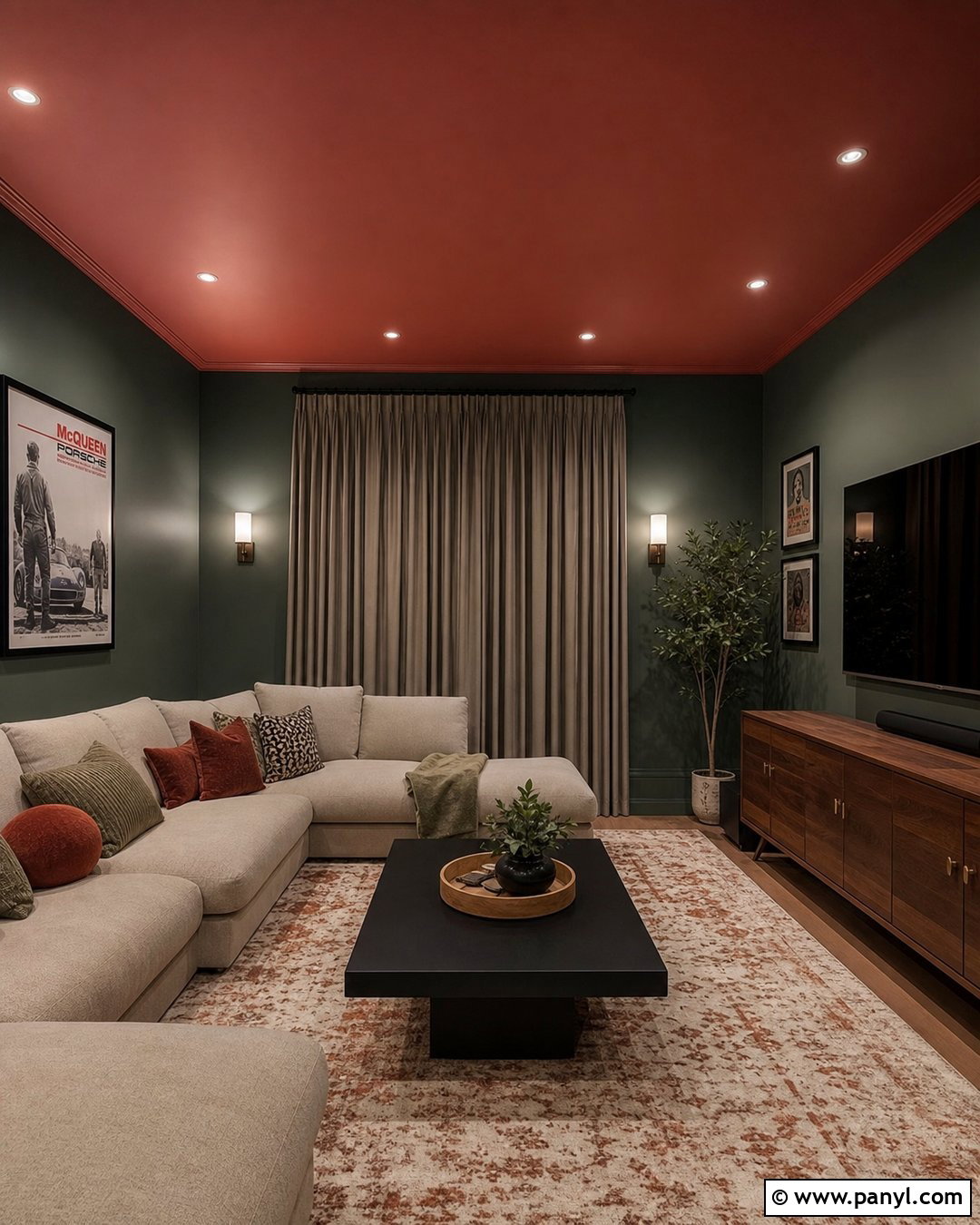 Dark Green Walls With Muted Red Ceiling - 20 Red And Green Wall Paint Ideas