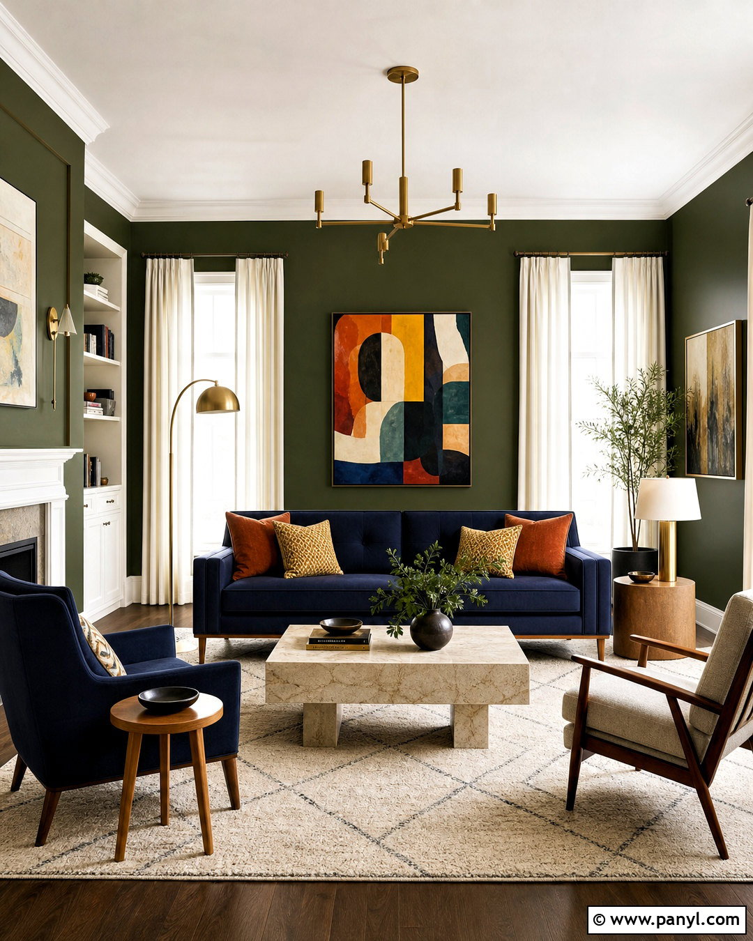 Dark Green Walls With Navy Furniture - 20 dark green walls living room ideas