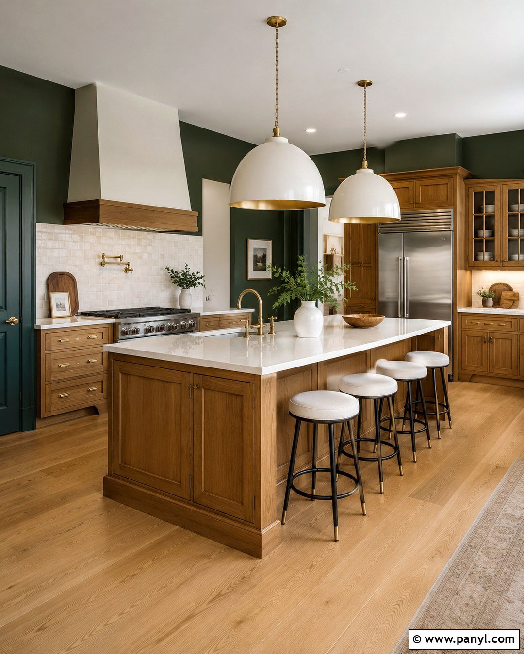 Dark Green Walls With Oak Kitchen Island - 20 Dark Green Kitchen Walls Oak Cabinets
