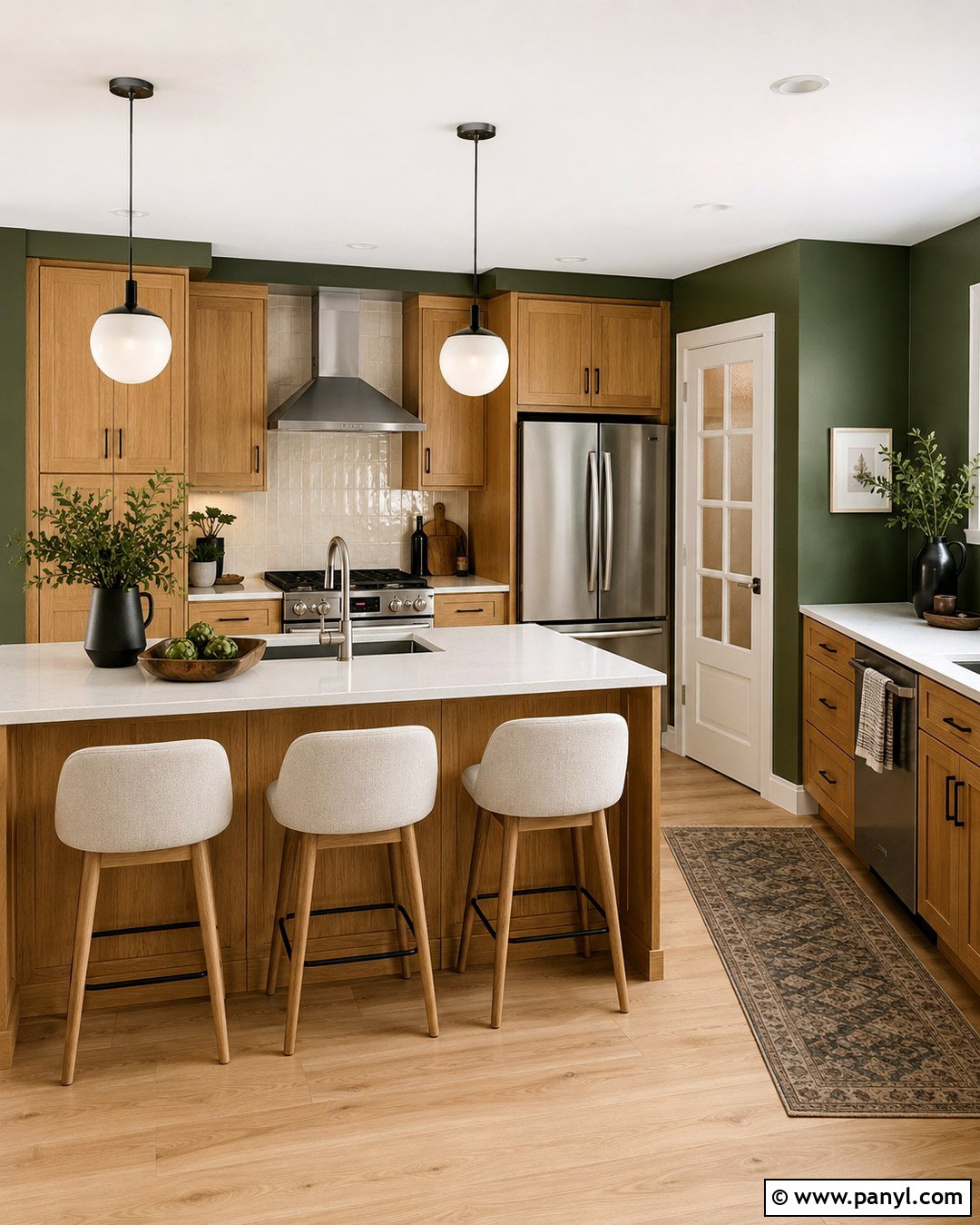 Dark Green Walls With Stainless Steel Appliances - 20 Dark Green Kitchen Walls Oak Cabinets