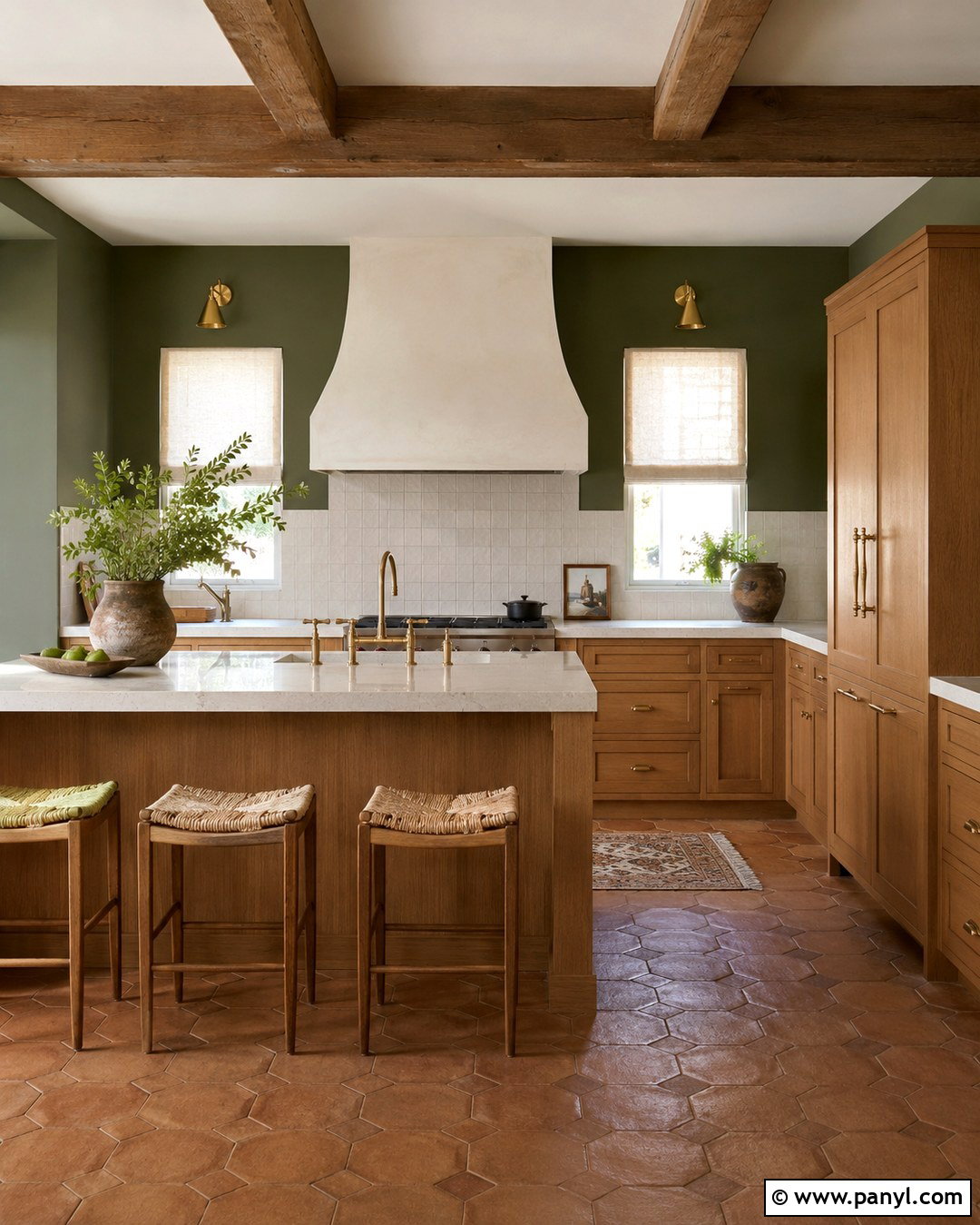 Dark Green Walls With Terracotta Flooring - 20 Dark Green Kitchen Walls Oak Cabinets