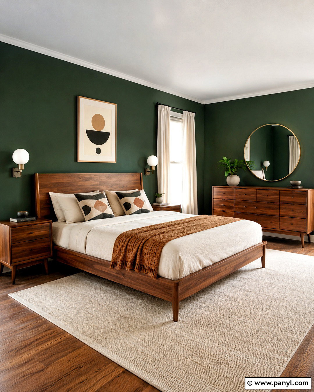 Dark Green Walls With Walnut Furniture - 20 dark green walls bedroom ideas