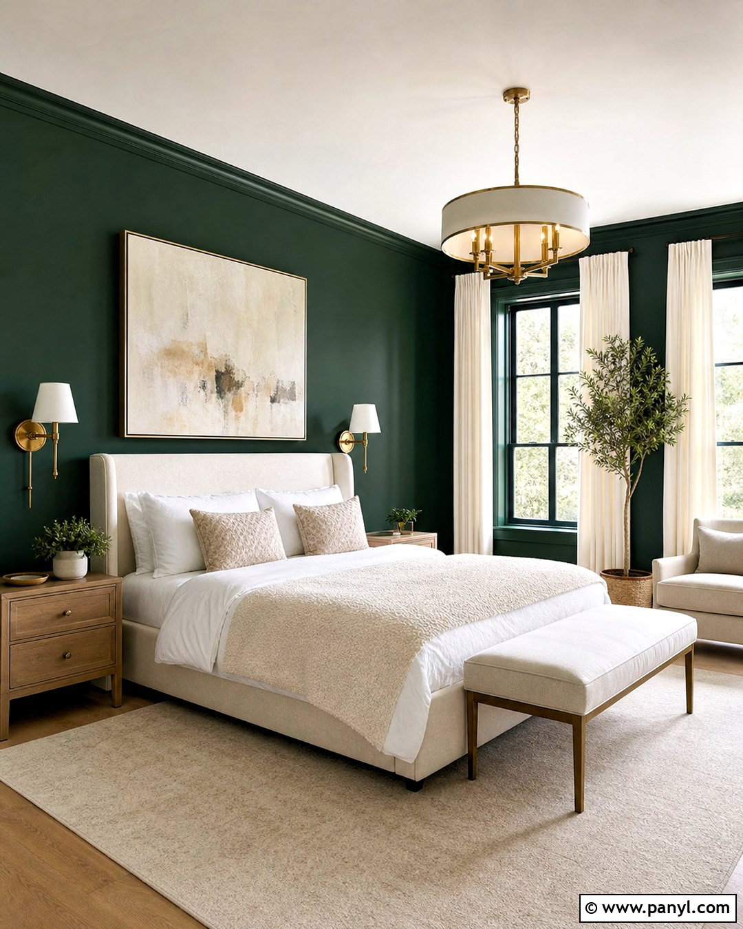 Dark Green Walls With White Bedding - 20 bedroom ideas green walls