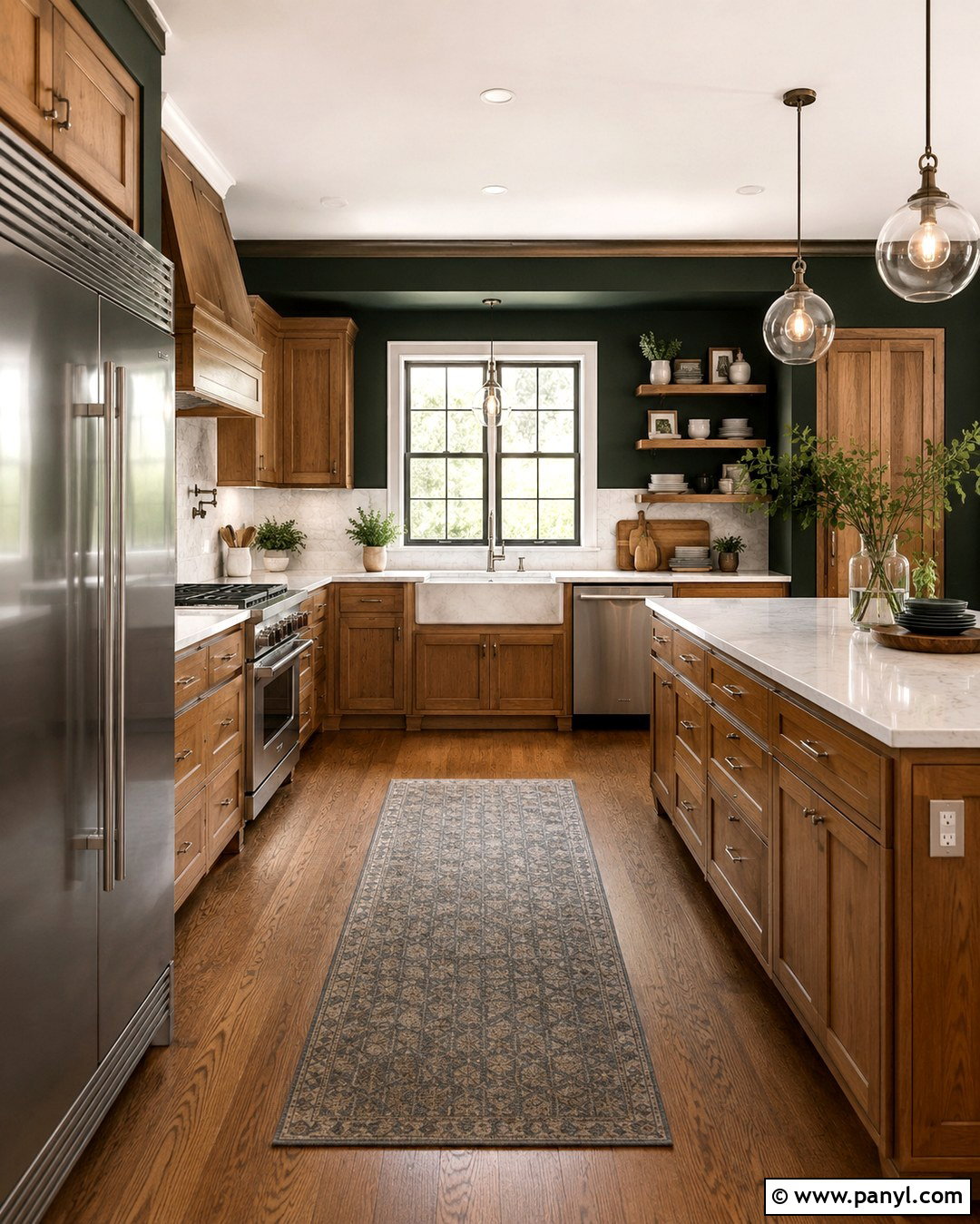 Dark Green Walls With White Quartz Countertops - 20 Dark Green Kitchen Walls Oak Cabinets