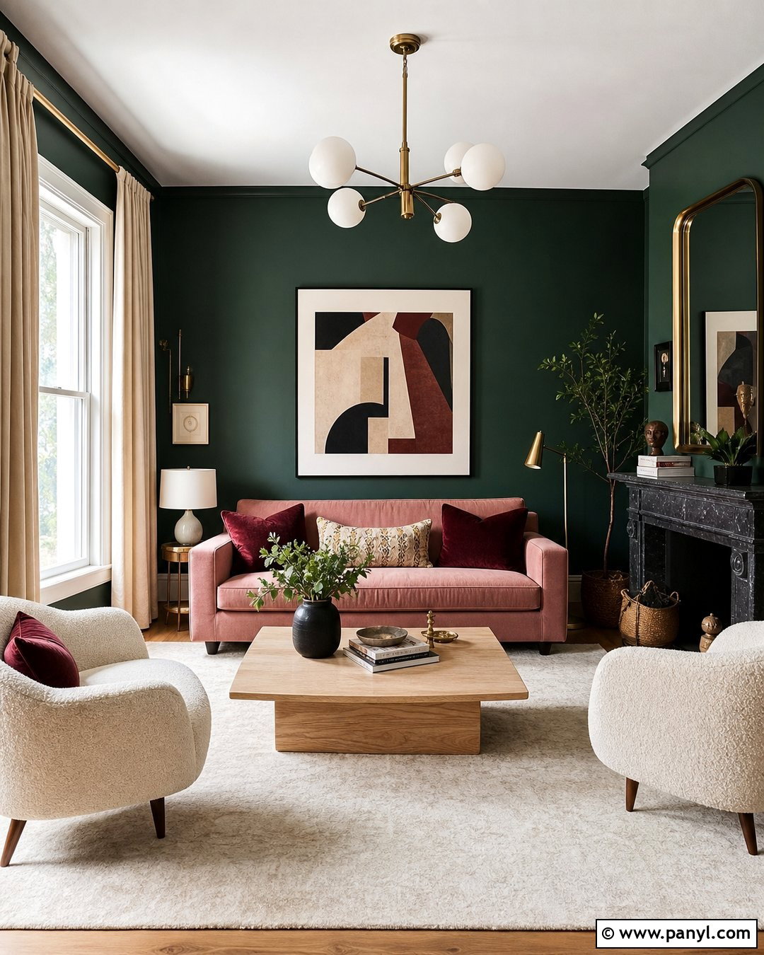 Dark Green Walls With a Blush Pink Sofa - 45 dark green walls