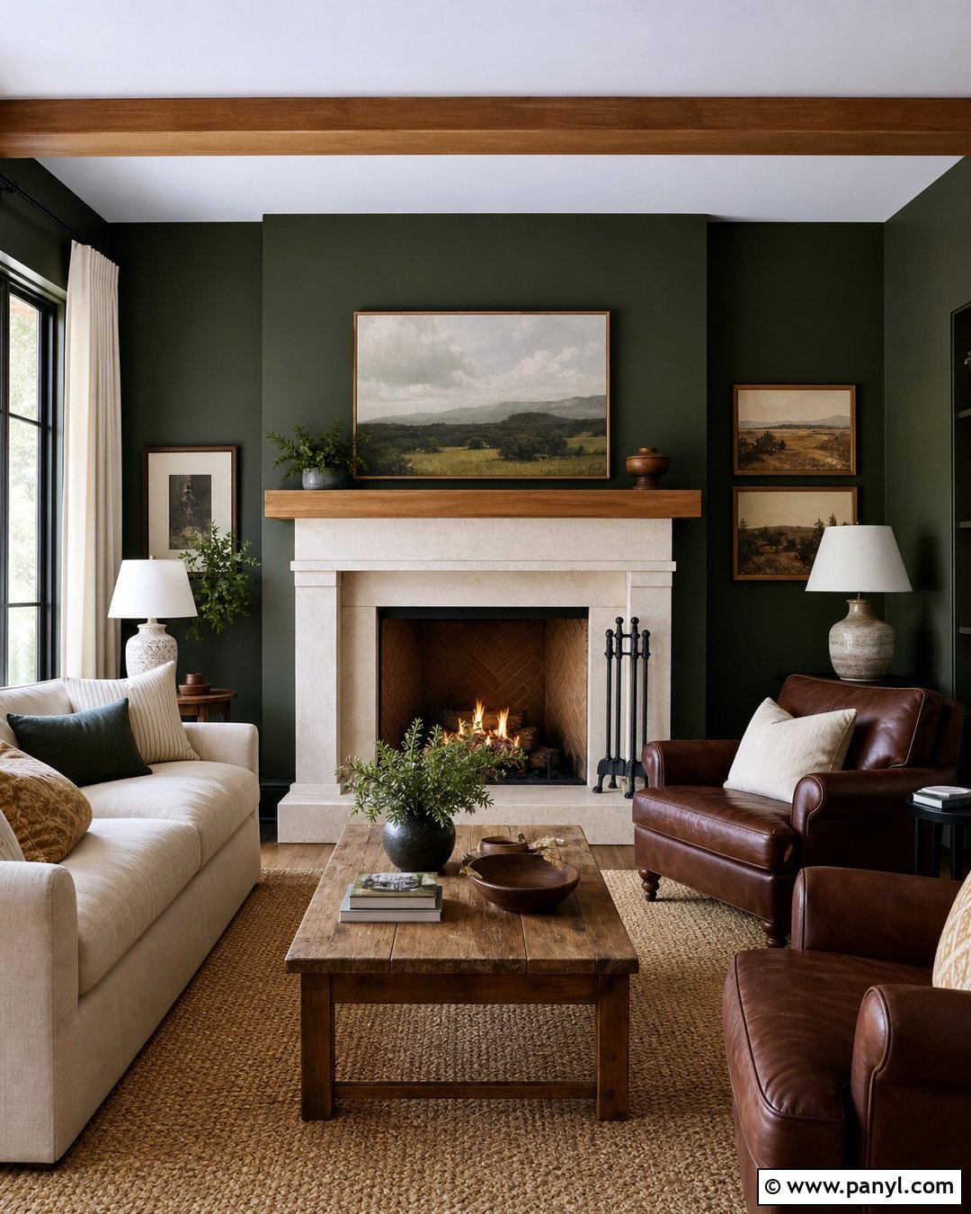 Dark Green Walls With a Stone Fireplace - 45 dark green walls