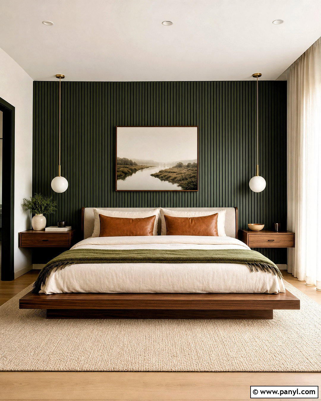 Dark Green Wood Slat Accent Wall - 20 dark green accent wall bedroom ideas