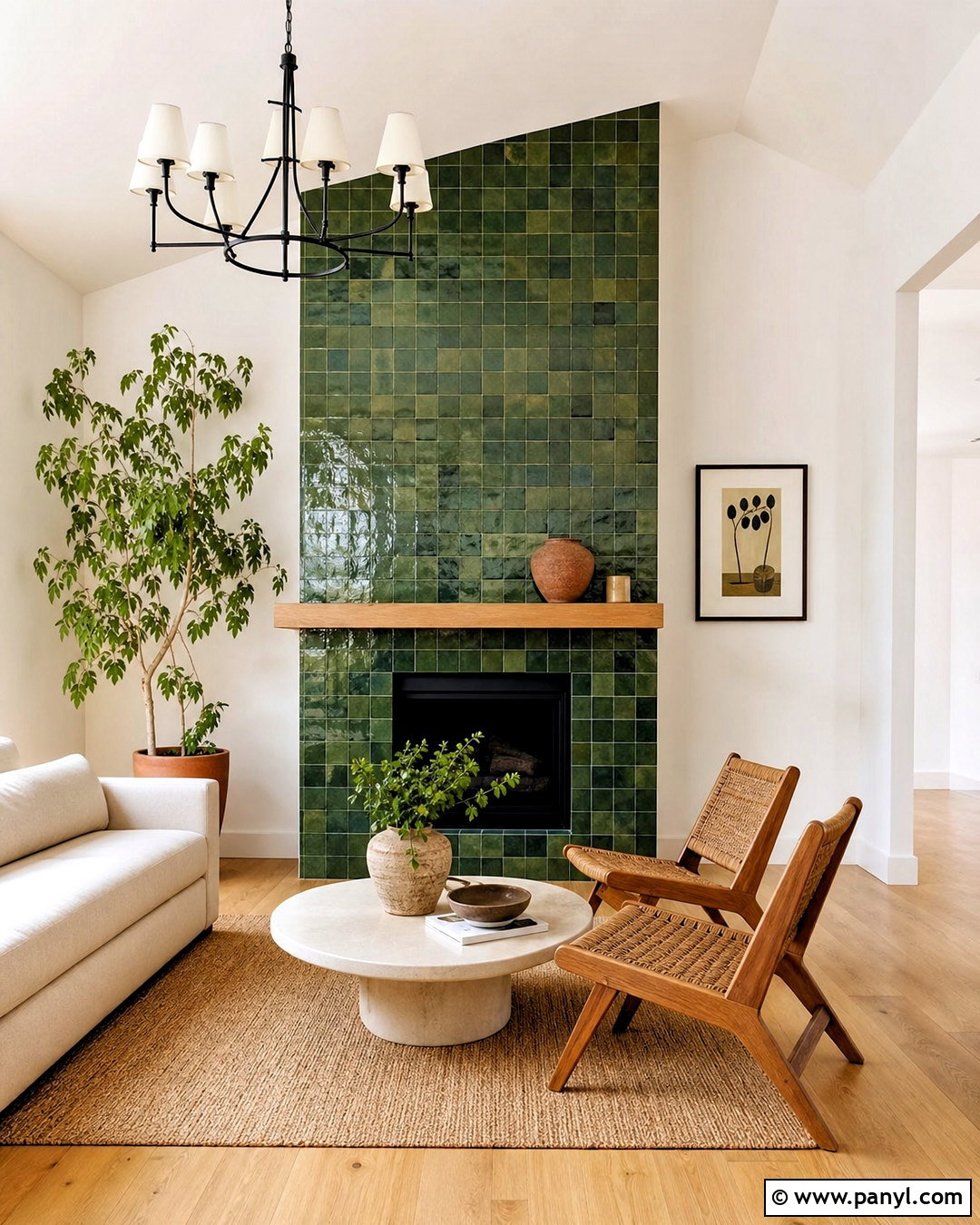 Dark Green Zellige Tile Fireplace - 20 dark green fireplace ideas