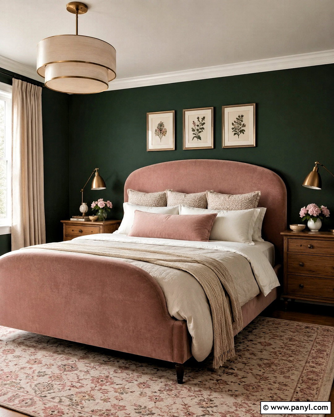 Dark Green and Blush Pink Bedroom - 20 dark green bedroom aesthetic ideas