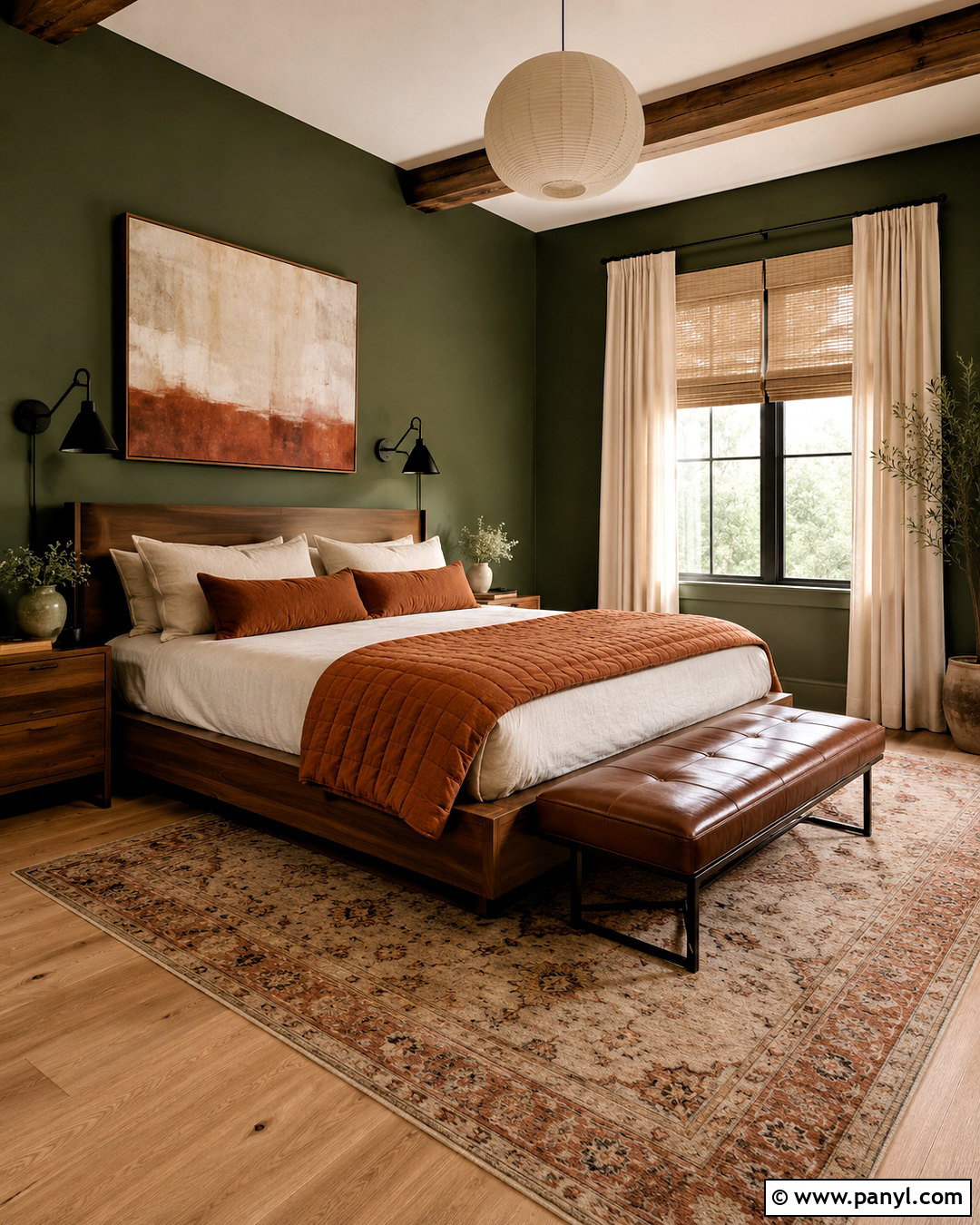 Dark Green and Burnt Orange Bedroom - 20 dark green bedroom aesthetic ideas