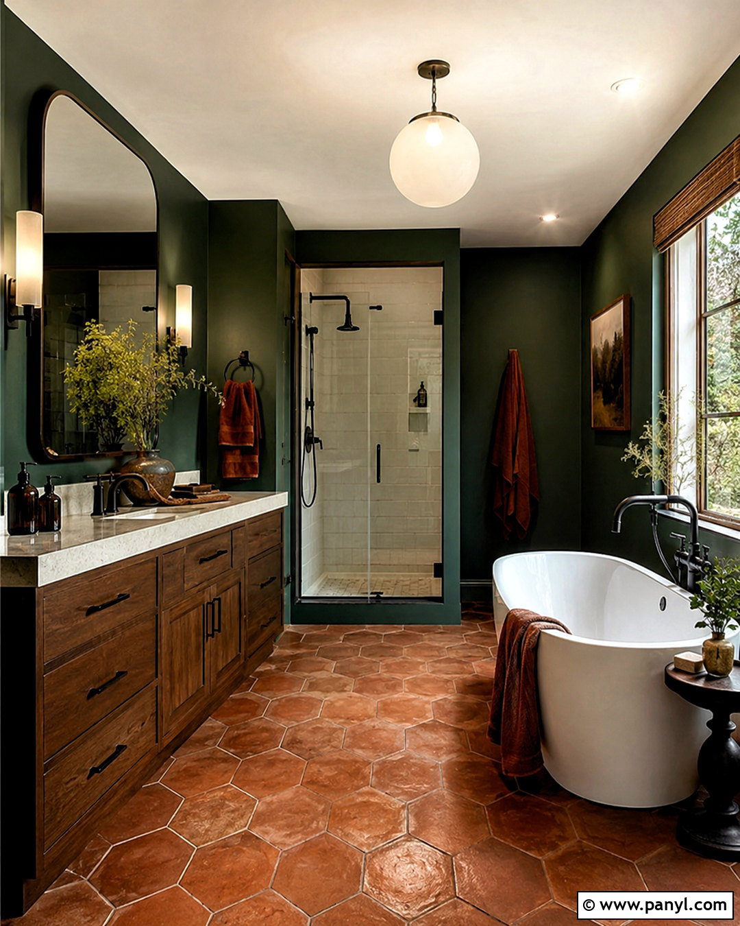 Dark Green and Copper Orange Bathroom - 20 orange and green bathroom ideas