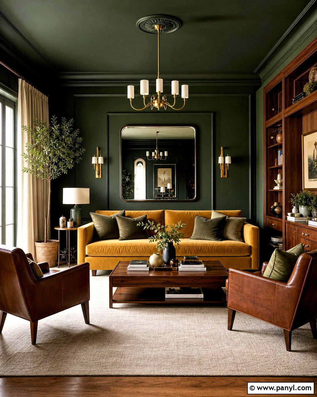 Dark Green and Mustard Living Room - 20 green and mustard living room ideas
