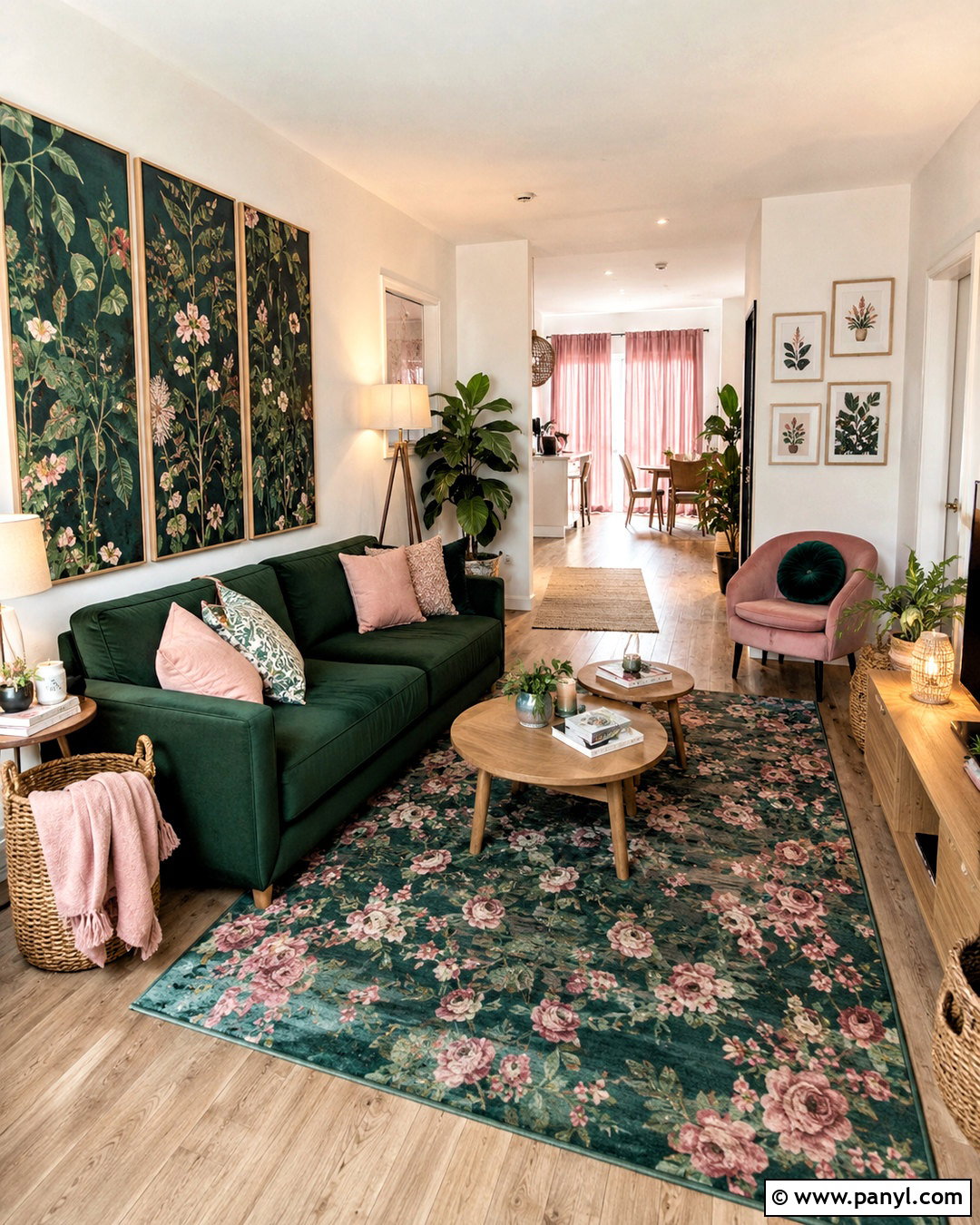 Dark Green and Pink Apartment Living Room - 20 dark green and pink living room ideas