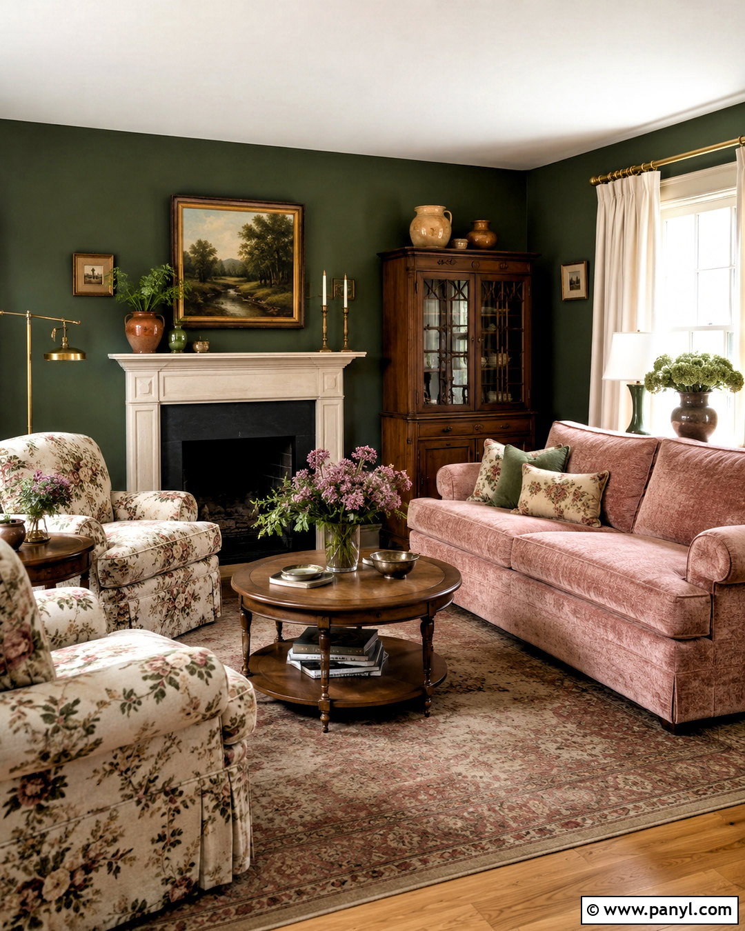 Dark Green and Pink Cottage Living Room - 20 dark green and pink living room ideas